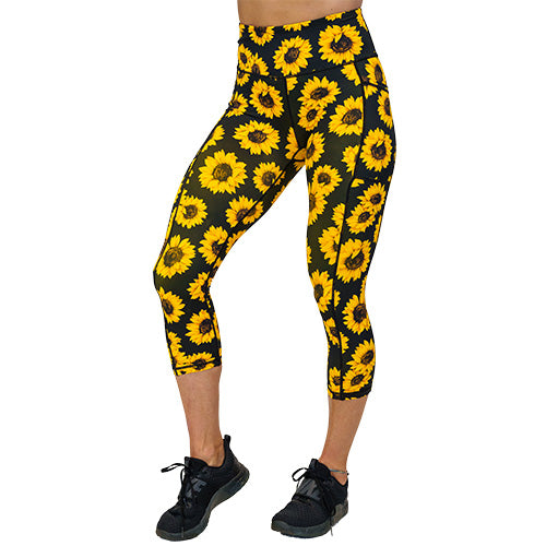 Sunflower Print High Waist Yoga Leggings for Women - Comfortable Workout Pants for Running, Gym & Lounge Wear