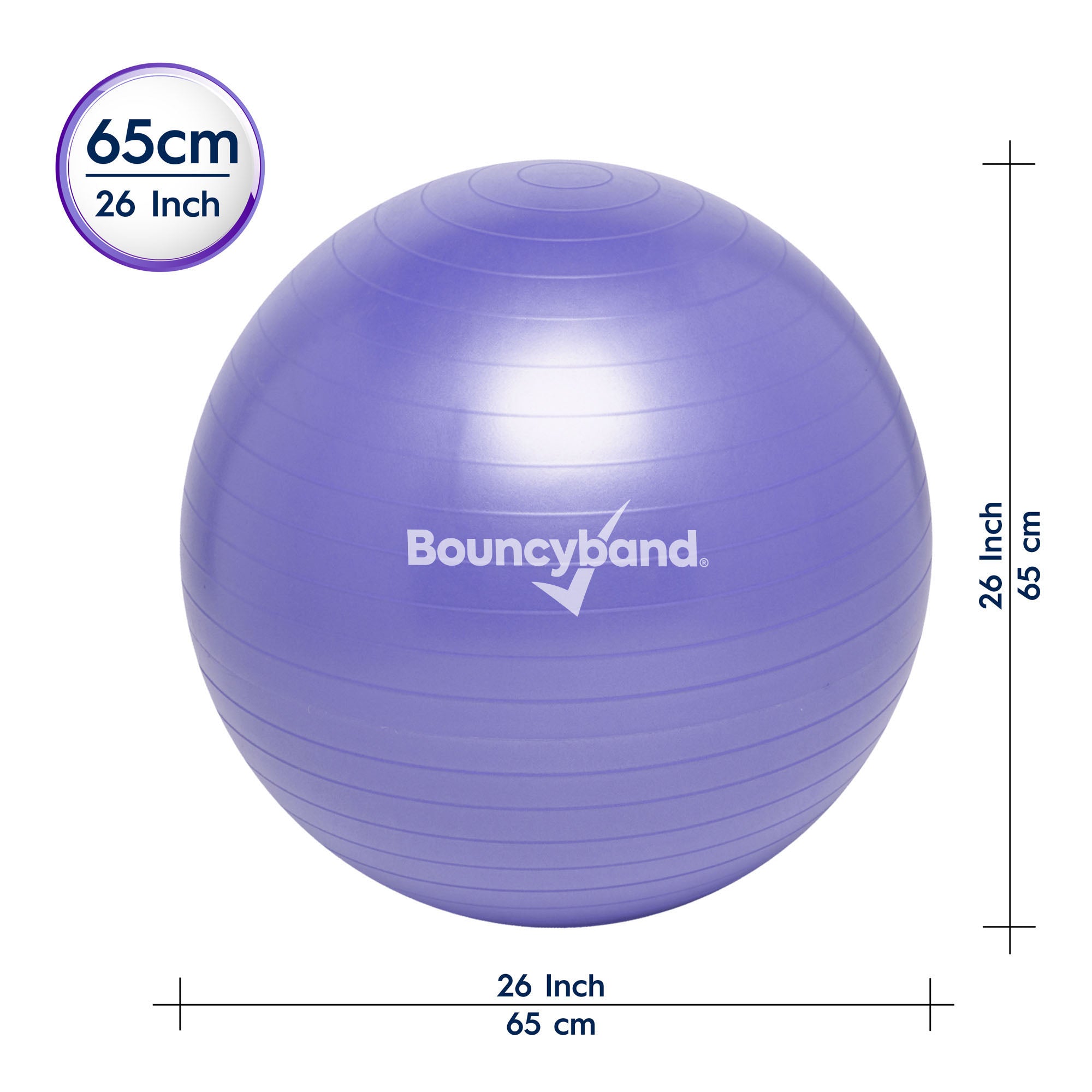 Bouncyband® 65cm Vibrant Purple Balance Ball - Exercise Stability Ball for Home & Office, Improve Posture & Focus - Perfect for Yoga, Pilates, and Active Sitting at Work or School
