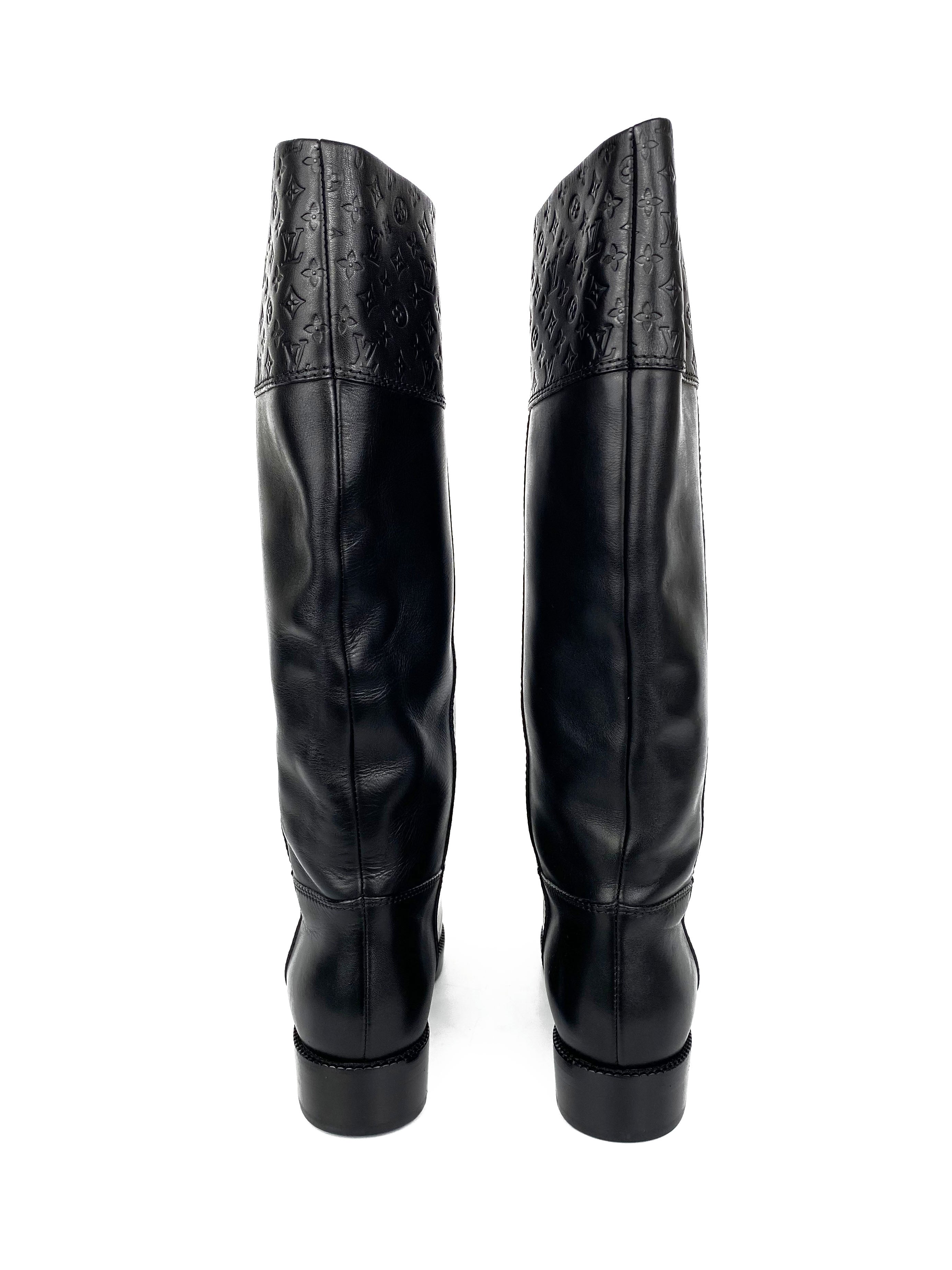 Louis Vuitton Black Monogram Embossed Riding Boots Size 36 - Luxury Equestrian Fashion for Women, Perfect for Horseback Riding & Stylish Outfits