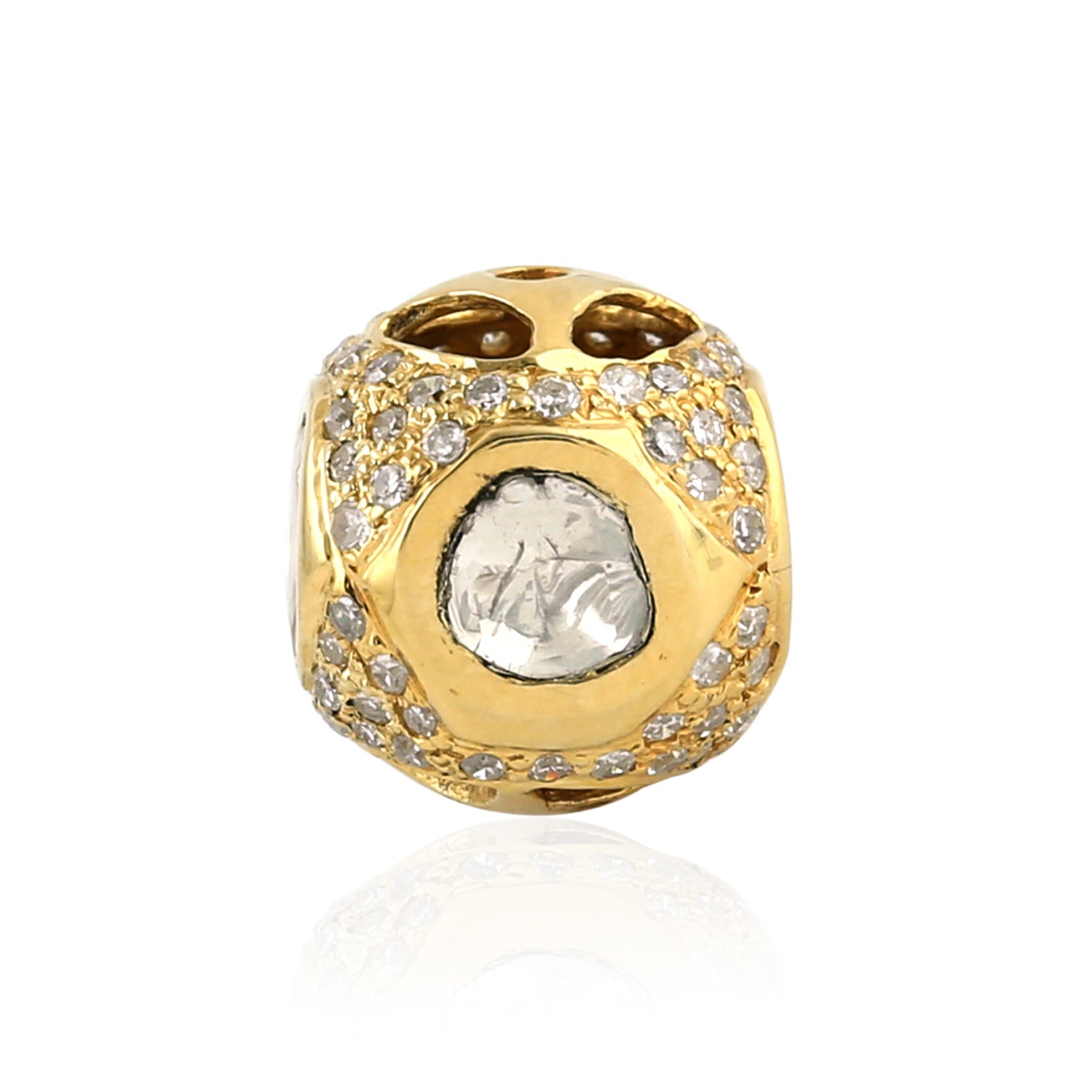 18K Yellow Gold Bezel Set Uncut Diamond Bead Ball Pave Jewelry Finding - Perfect for DIY Bracelets, Necklaces & Earrings Making