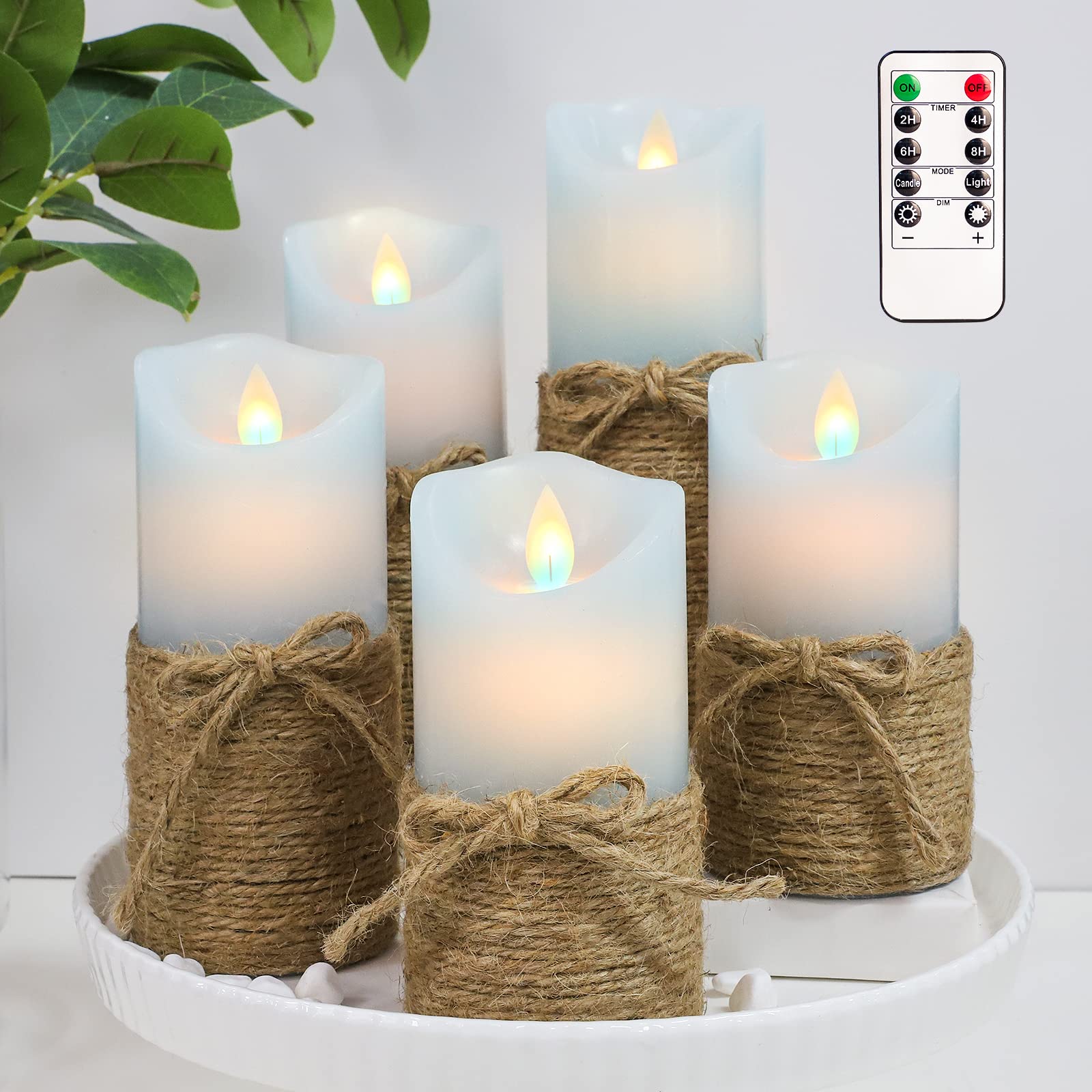 Blue Flameless LED Candles Set of 5 with Timer & Remote - Battery Operated for Home Decor & Bedroom