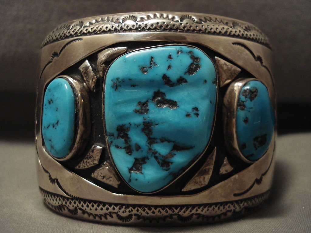 172 Gram Heavy Vintage Navajo Turquoise Native American Silver Bracelet - Authentic Old Southwest Jewelry for Women, Boho Fashion & Gift Giving