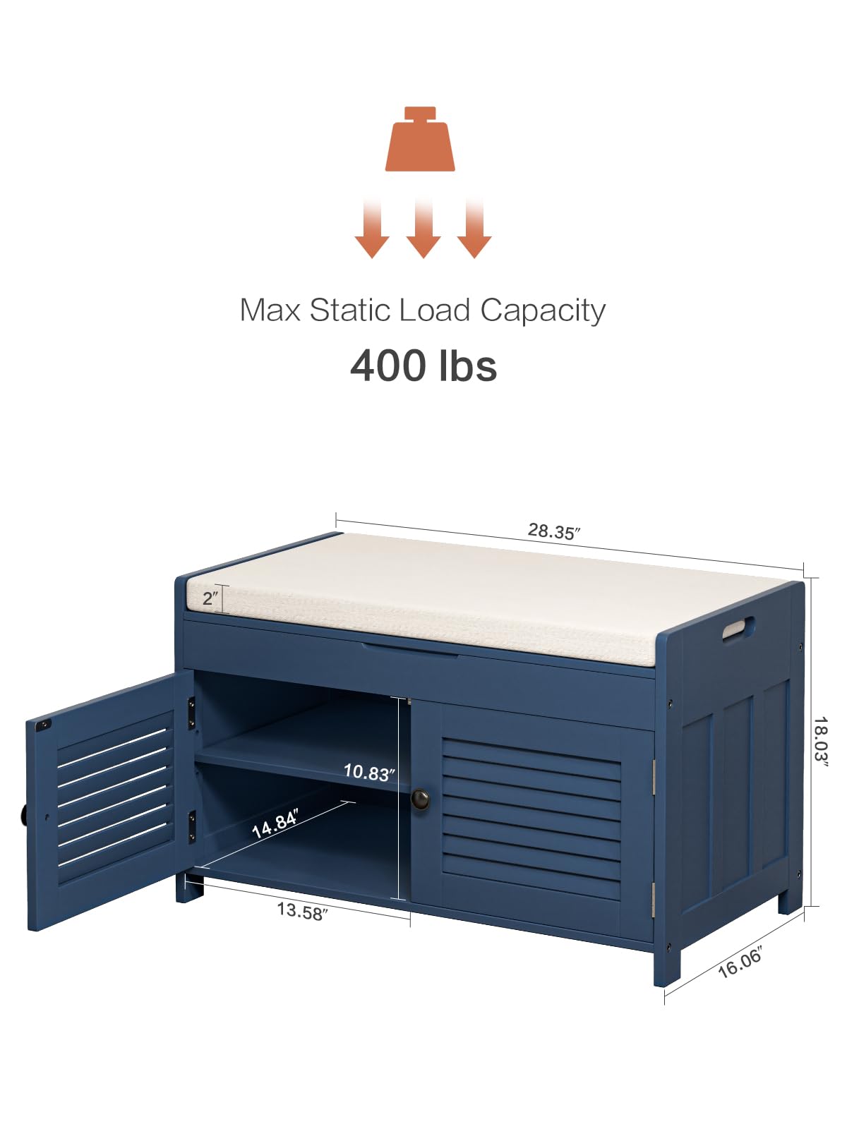 Knowlife Shoe Storage Bench with Cushioned Seat & Lift Top - 2 Door Entryway Shoe Rack with Adjustable Shelves - Perfect for Hallway, Mudroom, Living Room & Bedroom Organization - Blue Home Furniture