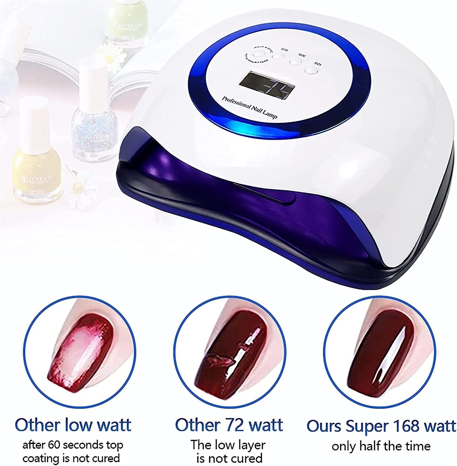 168W UV LED Nail Lamp for Gel Polish - Professional Nail Dryer with 4 Timer Settings, Curing Light for Gel Nails & Toes | Perfect for Home Manicures, Salon Nail Art & DIY Gel Polish Application