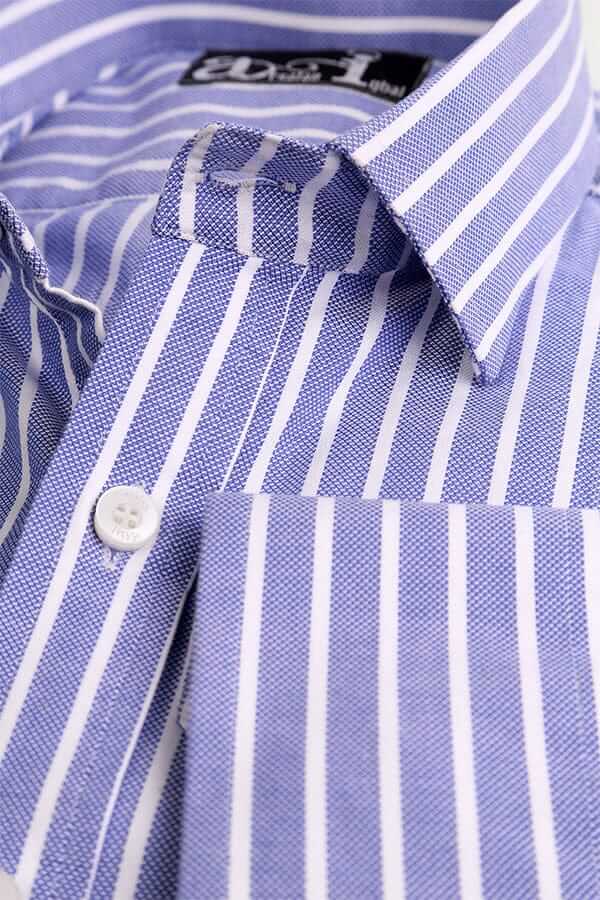 Blue & White Pinstripe Formal Dress Shirt for Men - Perfect for Business Meetings, Weddings & Office Wear | Premium Cotton Slim Fit Button Down Shirt