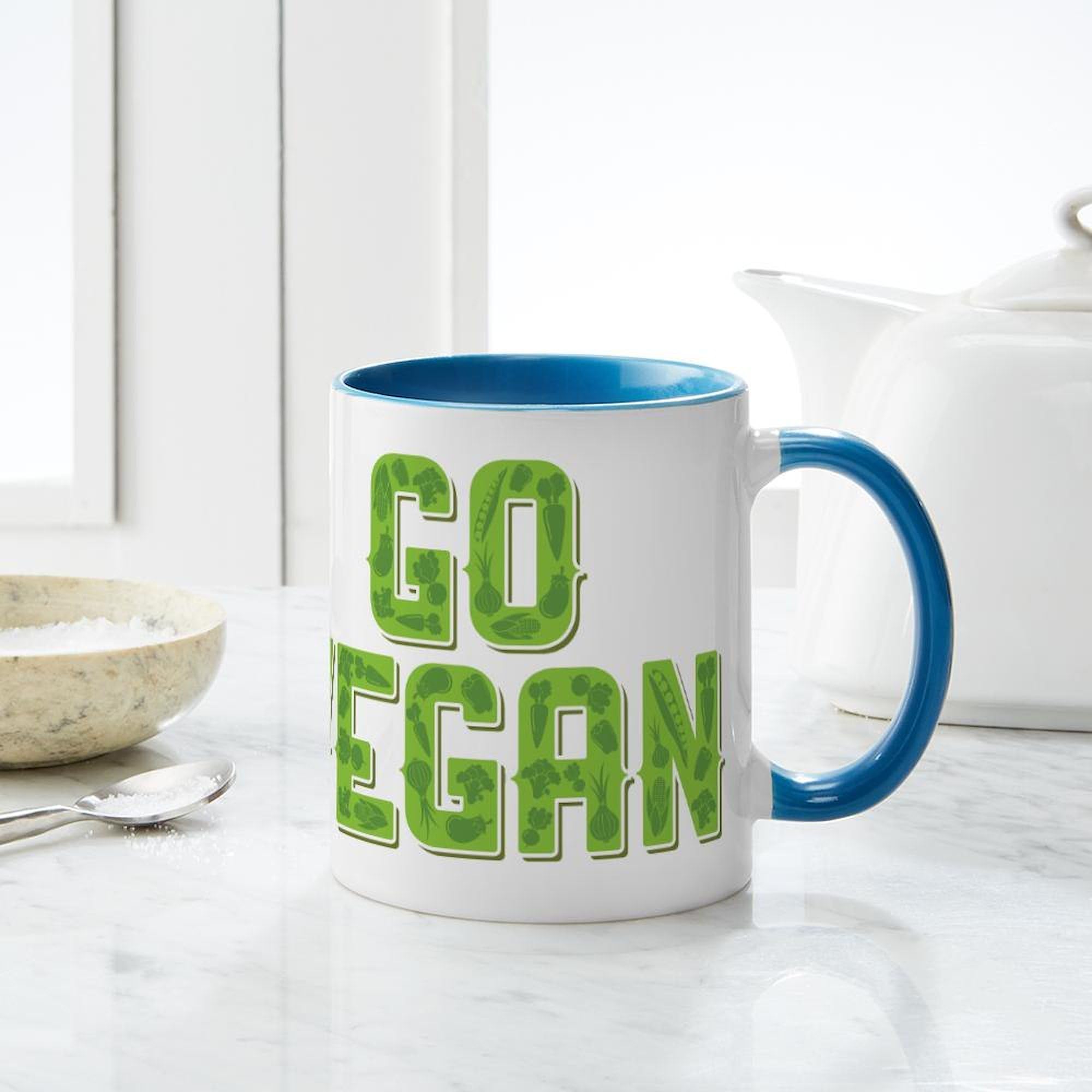 Go Vegan 11 oz (325 ml) Ceramic Coffee Mug - Eco-Friendly Plant-Based Design for Coffee, Tea & Hot Drinks - Perfect for Home, Office & Gifts