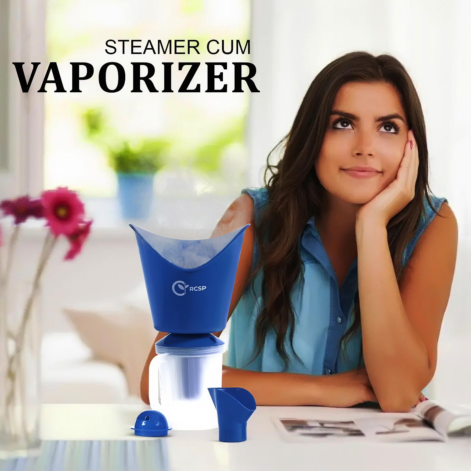 3-in-1 Steam Vaporizer for Cold & Cough Relief - Facial Sauna Steamer with Nozzle Inhaler for Sinus, Spa & Skin Care - Portable Home Steam Therapy Device (Blue) | Perfect for Allergy Season, Dry Skin & Respiratory Comfort