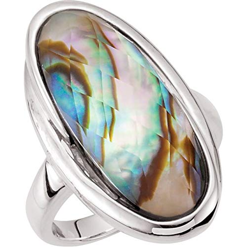 ICE CARATS Abalone Doublet Checkerboard White Quartz Top Ring - Elegant Fashion Jewelry for Women | Perfect Gift for Her | Ideal for Weddings, Parties & Everyday Wear