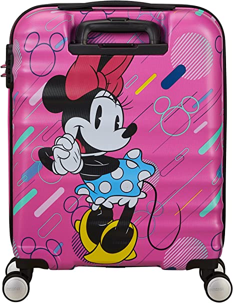 American Tourister Disney Wavebreaker Carry On Spinner Luggage - Minnie Future Pop Collection | Lightweight Hardshell Suitcase for Travel, Business Trips & Family Vacations