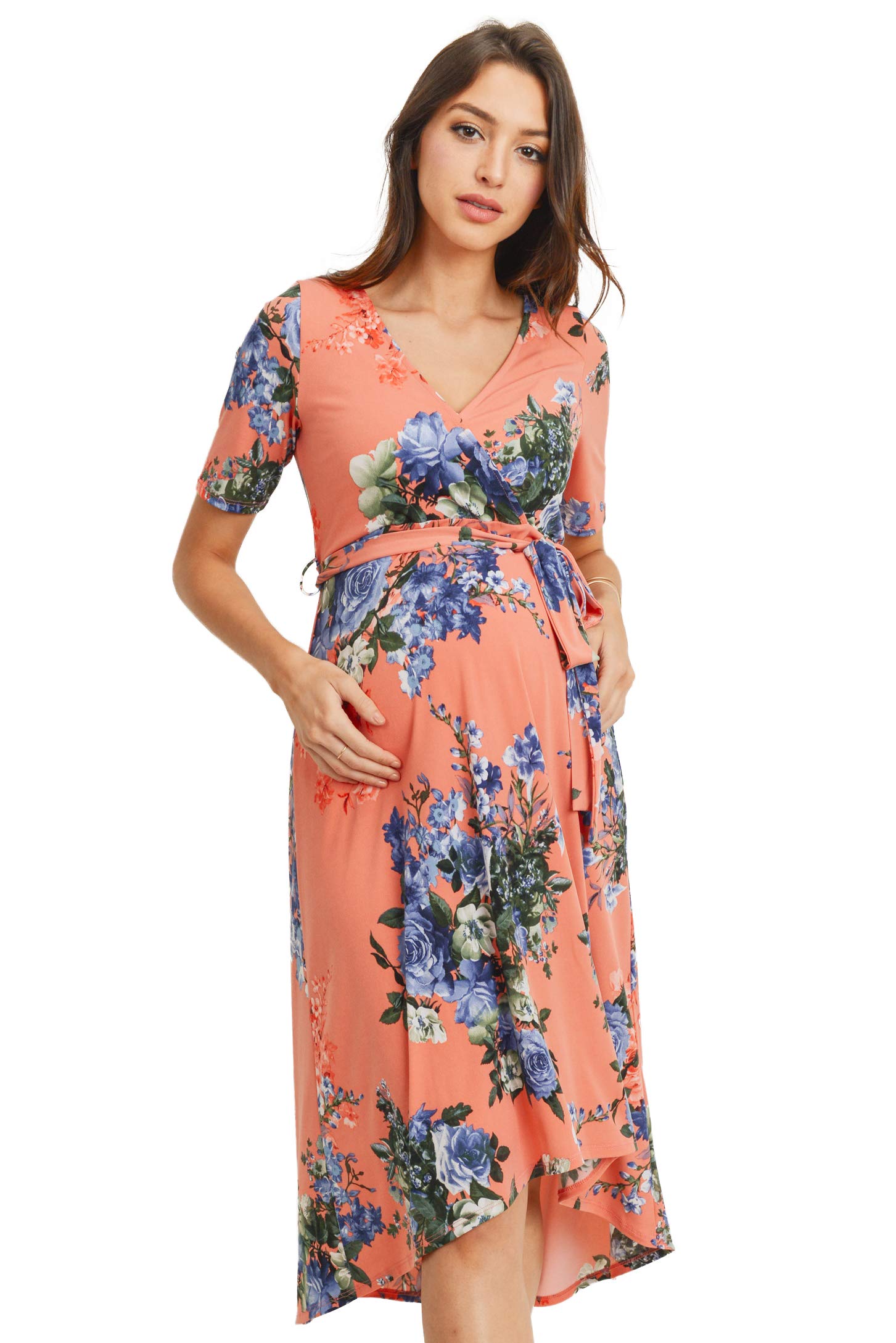 Stylish Women's Maternity Wrap Dress - Mid-Length with Adjustable Waist Belt | Perfect for Pregnancy, Nursing & Special Occasions