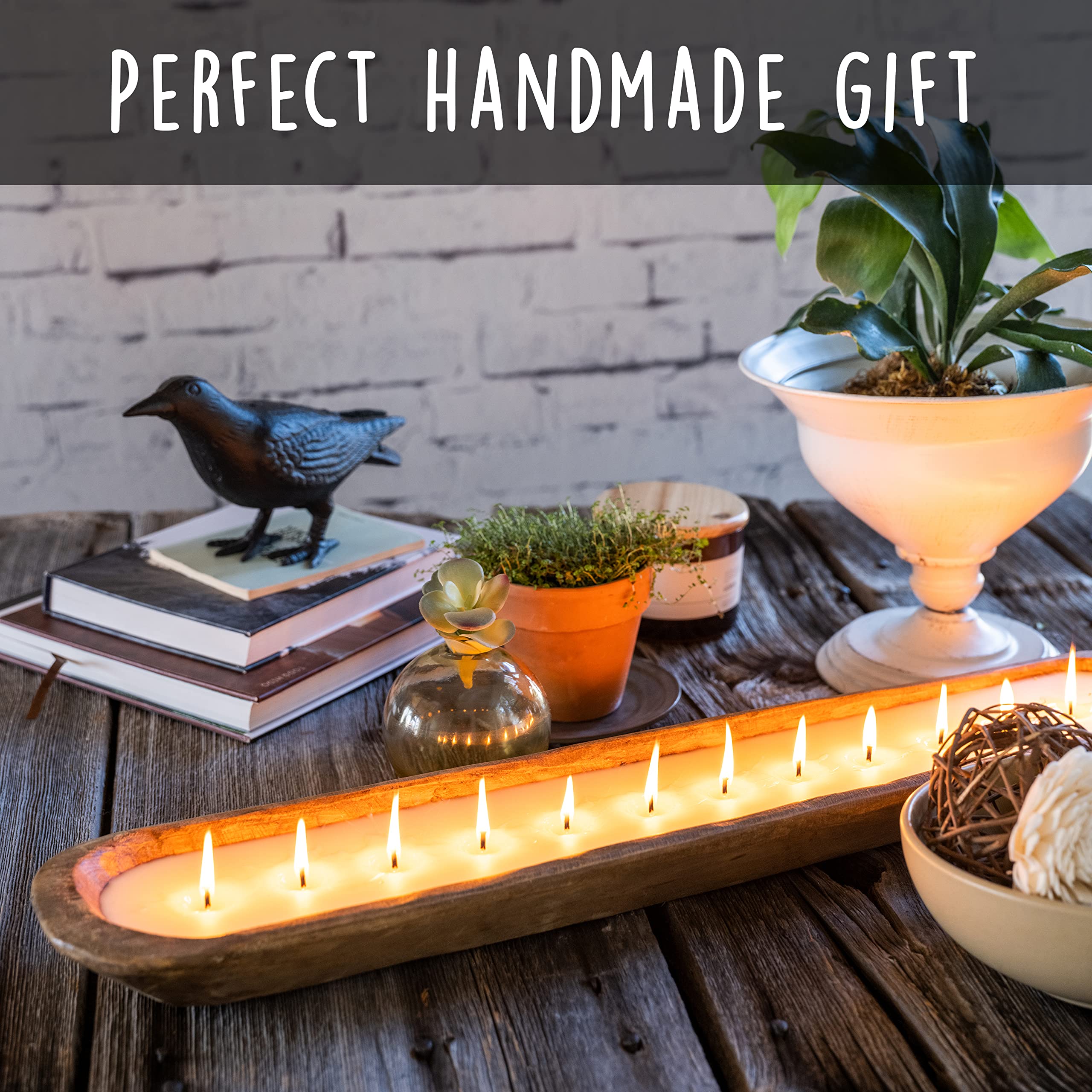 30 Inch Wooden Dough Bowl Candles - Farmhouse Table Centerpiece, Unscented Soy Candle in Wooden Bowl for Rustic Home Decor | Perfect for Dining Table, Wedding Centerpieces & Cozy Living Room Ambiance