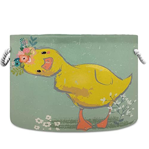 Visesunny Little Duck with Wreath Collapsible Fabric Storage Basket - Laundry Hamper, Toy Organizer & Clothes Bin for Bathroom, Bedroom, Nursery, Closet & Office | Perfect for Kids' Room Decor & Home Organization