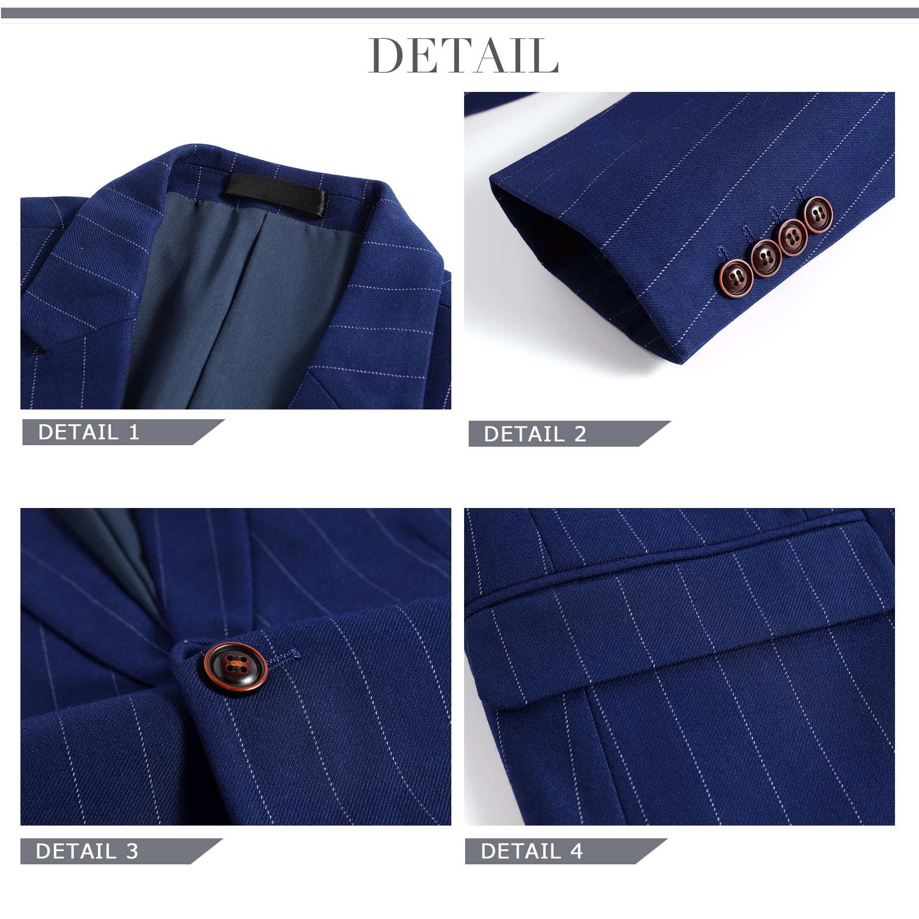 Cloudstyle Men's 3-Piece Stripe Suit Set | Slim Fit 2-Button Tuxedo Blazer with Vest & Trousers | Formal Business Attire for Weddings, Prom & Office Events