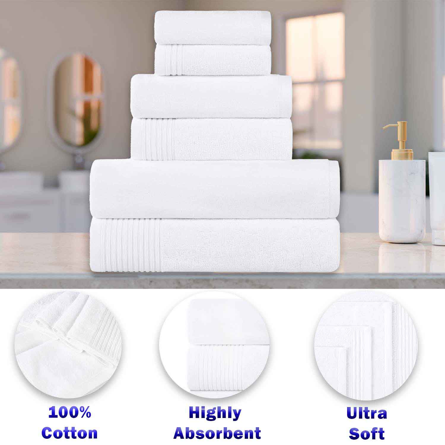 Premium 8-Piece Cotton Quick-Drying Towel Set - Solid & Marble Patterns for Bath, Beach, Gym, and Spa | Ultra Absorbent & Soft Bath Towels for Home & Travel