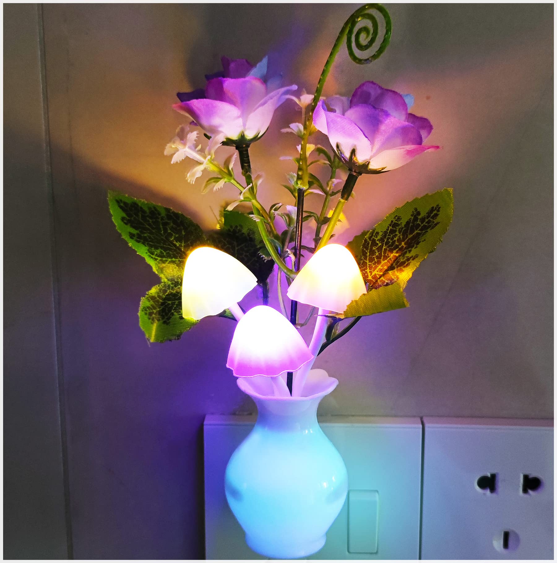 AUSAYE 3-Pack Rose Flower Night Lights - Plug-in Wall Sensor LED Lamp for Kids & Adults - Perfect for Bedroom, Bathroom, Kitchen, Hallway - Soft Glow for Nighttime Safety & Ambiance
