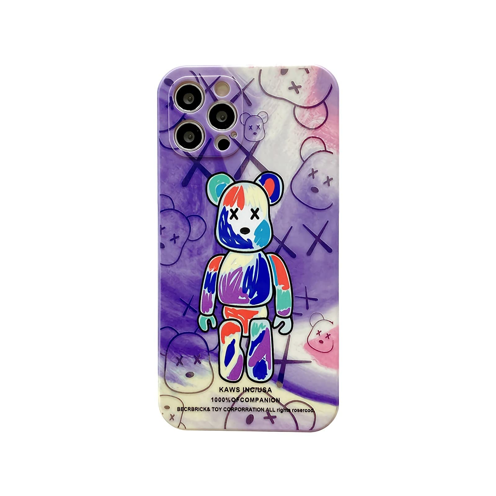 Cute Cartoon Bear Phone Case for iPhone 13 Pro Max - Fashionable Street Style Protective Cover (Purple) | Perfect for Daily Use, Travel & Gift Giving