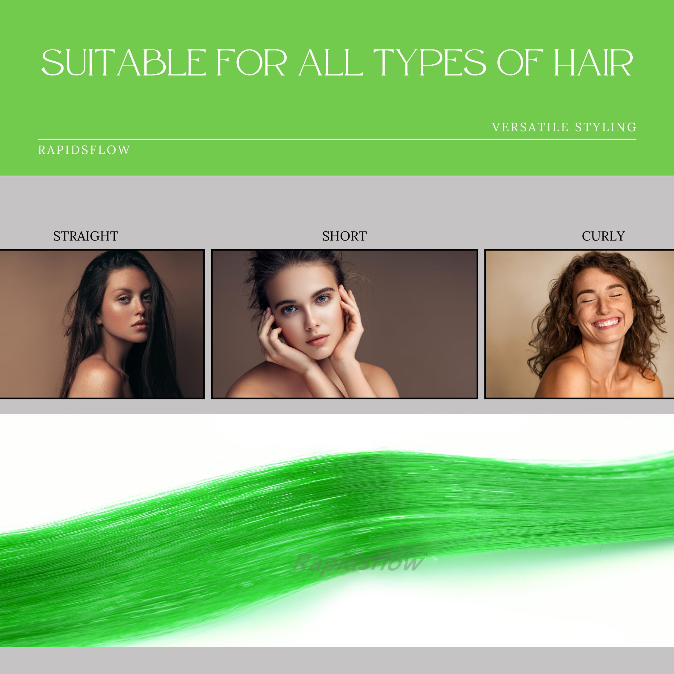 Rapidsflow® Straight Colored Hair Streak Extensions for Women & Girls - 4pc Set of Real Human Hair Highlights in Green - Perfect for Parties, Cosplay & Fashion Styling