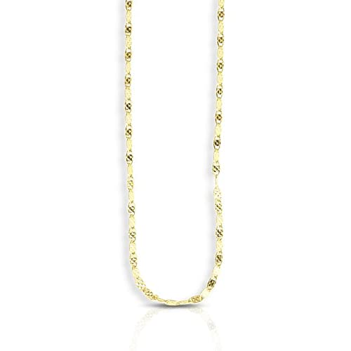 14K Solid Yellow Gold 1.7mm Sparkle Valentino Chain Necklace for Pendants & Charms - Lobster Claw Closure (16
