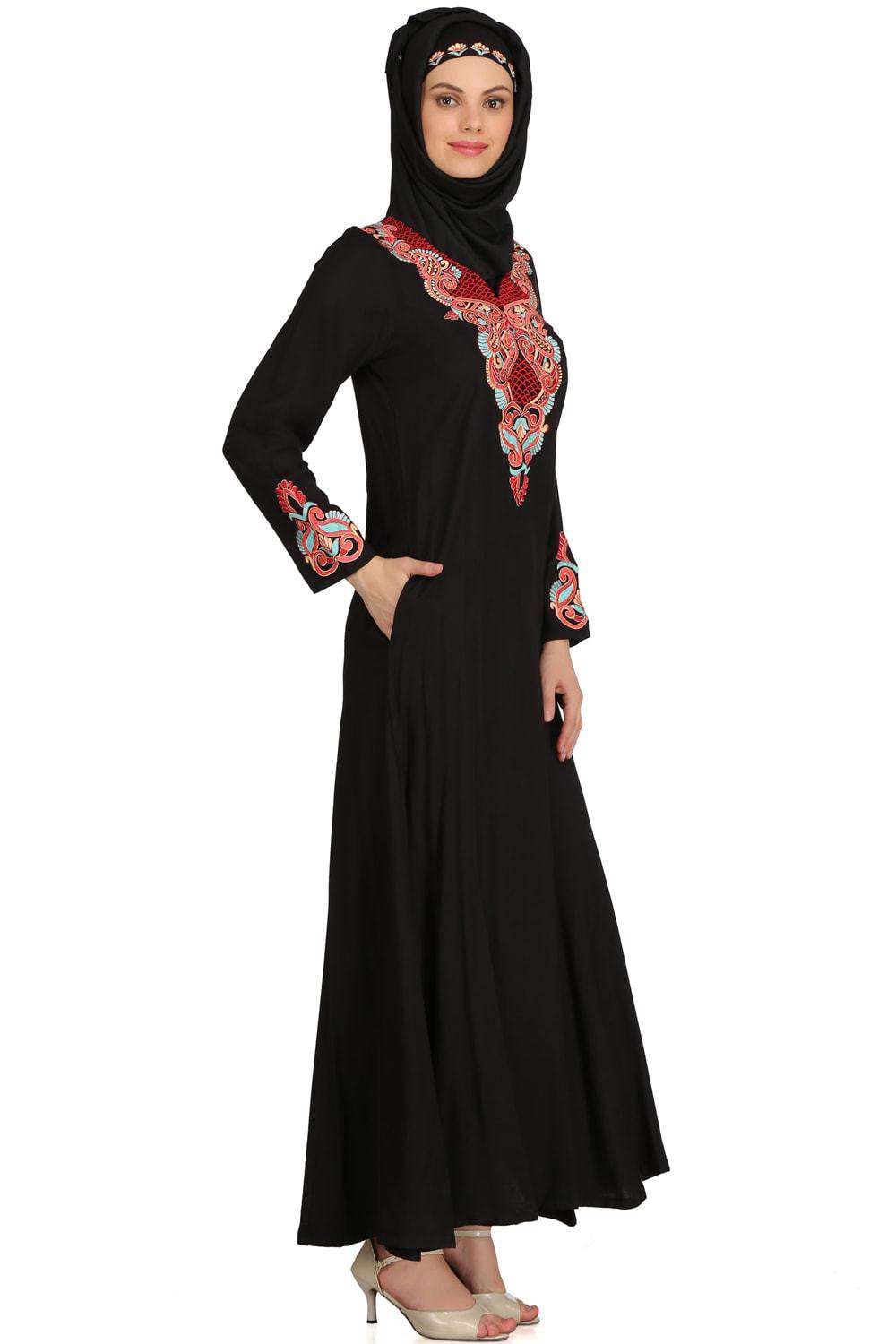 Jalilah Black Rayon Umbrella Abaya - Modest Islamic Prayer Dress for Women - Perfect for Mosque, Eid, and Special Occasions