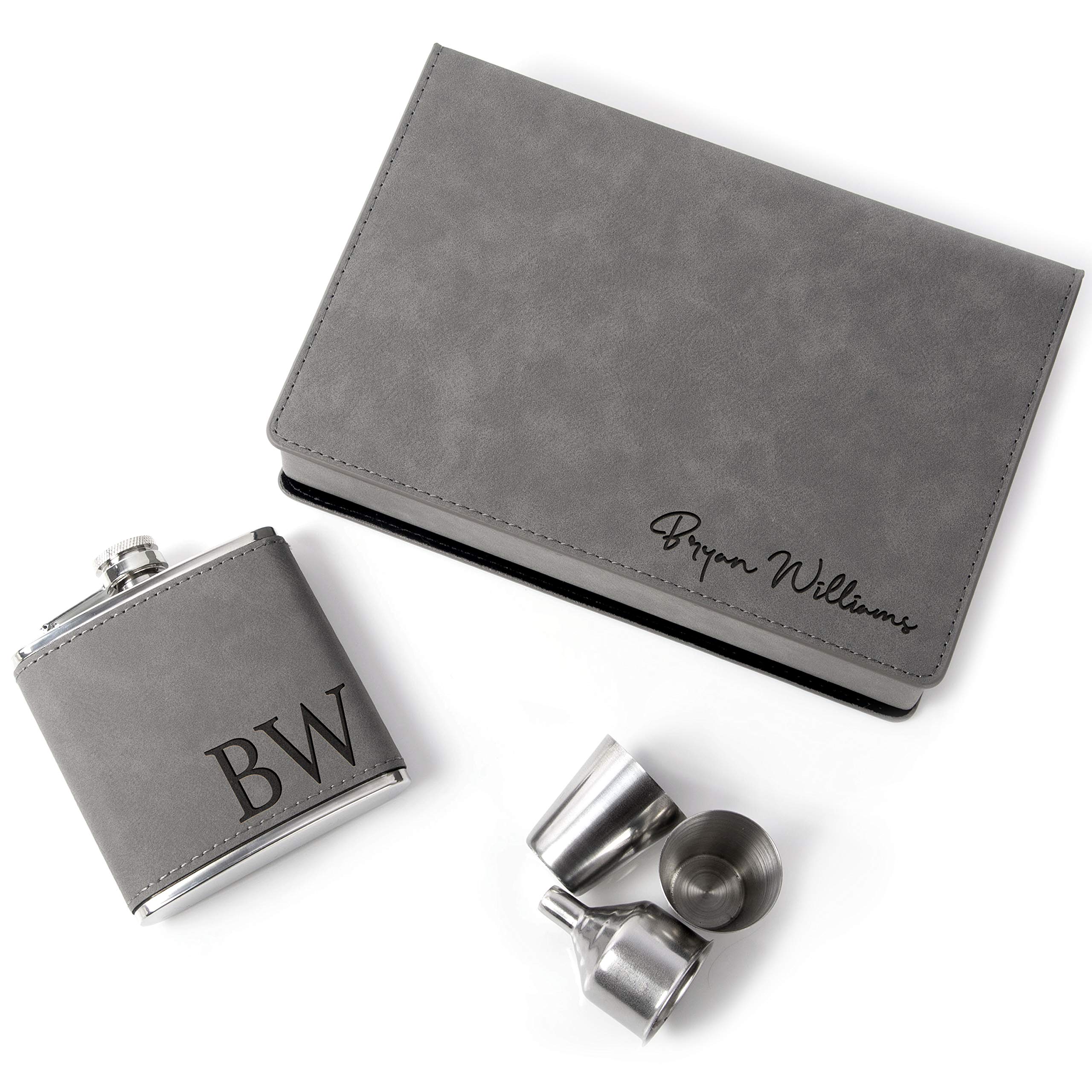 Personalized Groomsmen Flask Gift Set - 3 Pack, 6 oz Custom Engraved Hip Flasks with Gift Box & Funnel - Best Man & Groomsman Proposal, Bachelor Party Team Gifts - Perfect for Weddings, Anniversaries & Special Occasions - Ash