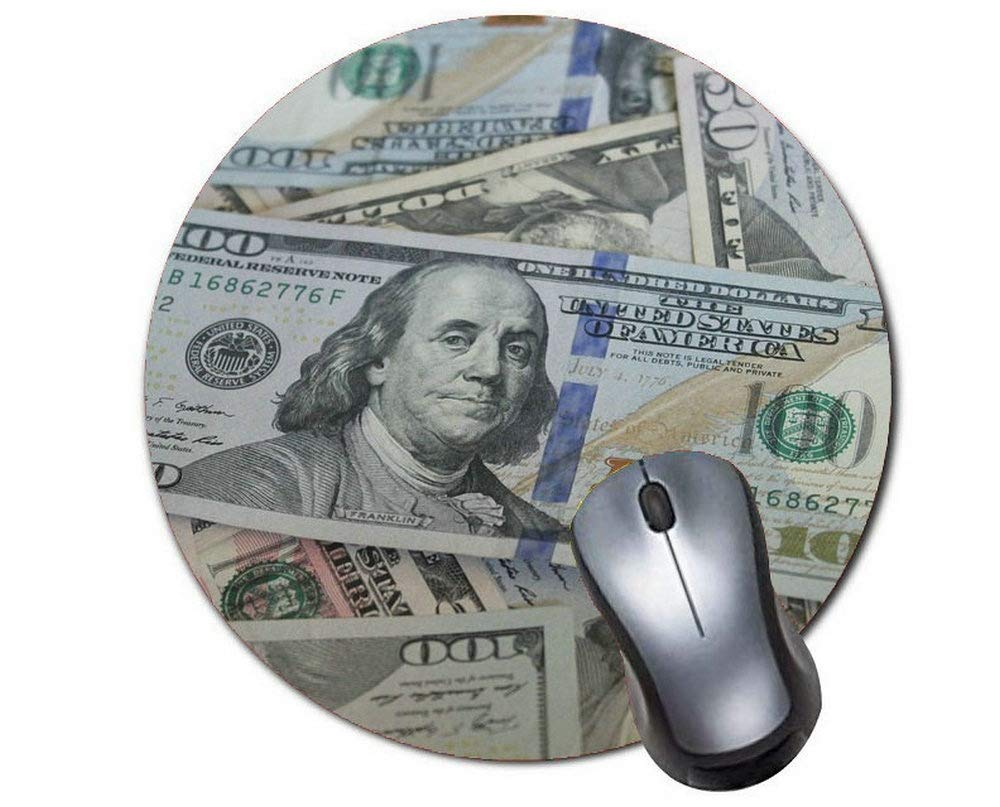 Round Mouse Pad with Money Currency Design - Non-Slip Gaming & Office Desk Mat for Computers, Laptops - Perfect for Work, Gaming, and Home Office Use