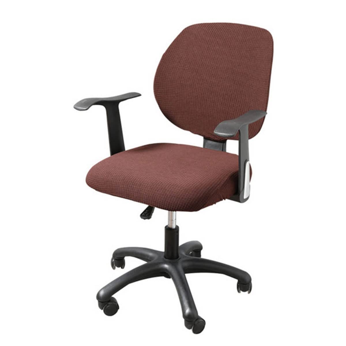 Split Rotating Desk Chair Seat Slipcover - Removable Stretch Office Chair Cover - Polyester Elastic Computer Chair Protector for Swivel & Armrest Chairs (Dark Coffee) - Perfect for Home Office, Gaming & Study Spaces