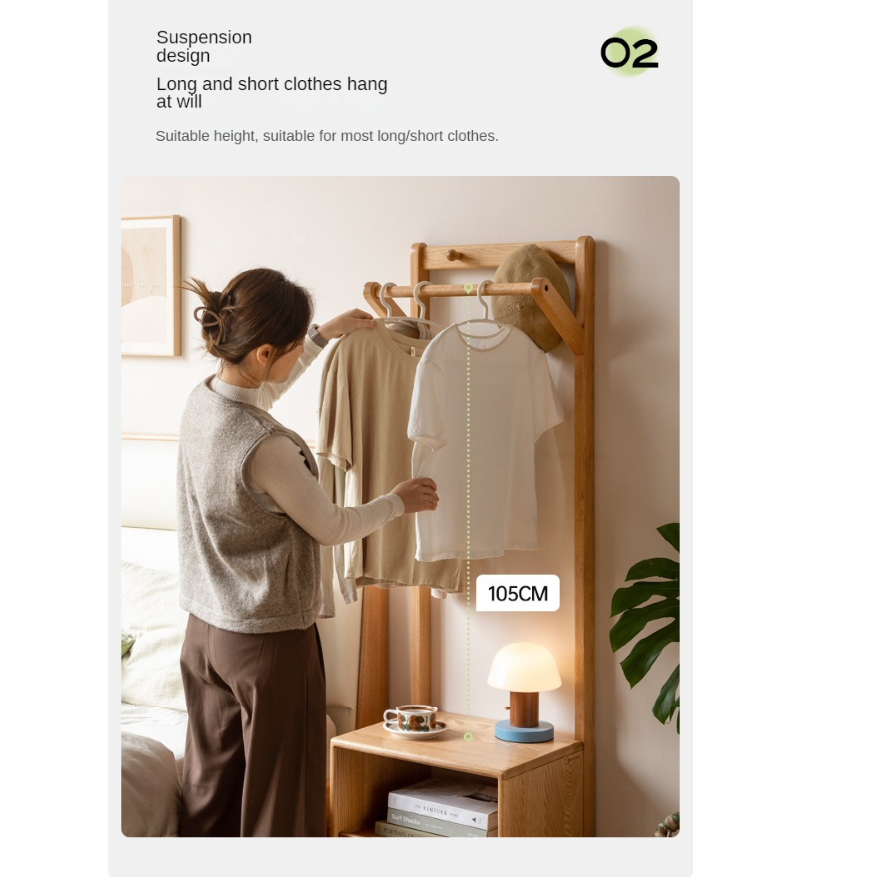 Nordic Solid Wood Clothes Rack - Oak & Birch Floor Storage Organizer for Bedroom, Closet, and Entryway