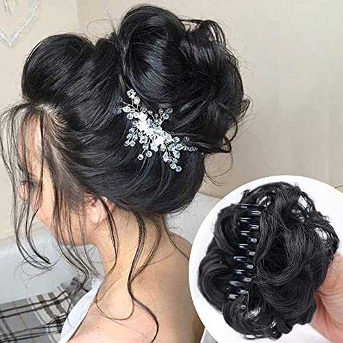 GIRIK Hair Bun Maker Clutch (Black, 1 Pack) - Women & Girls Artificial Bun Hairpiece with Plastic Claw Clips - Perfect for Updos, Ponytails & Hairstyling Accessories