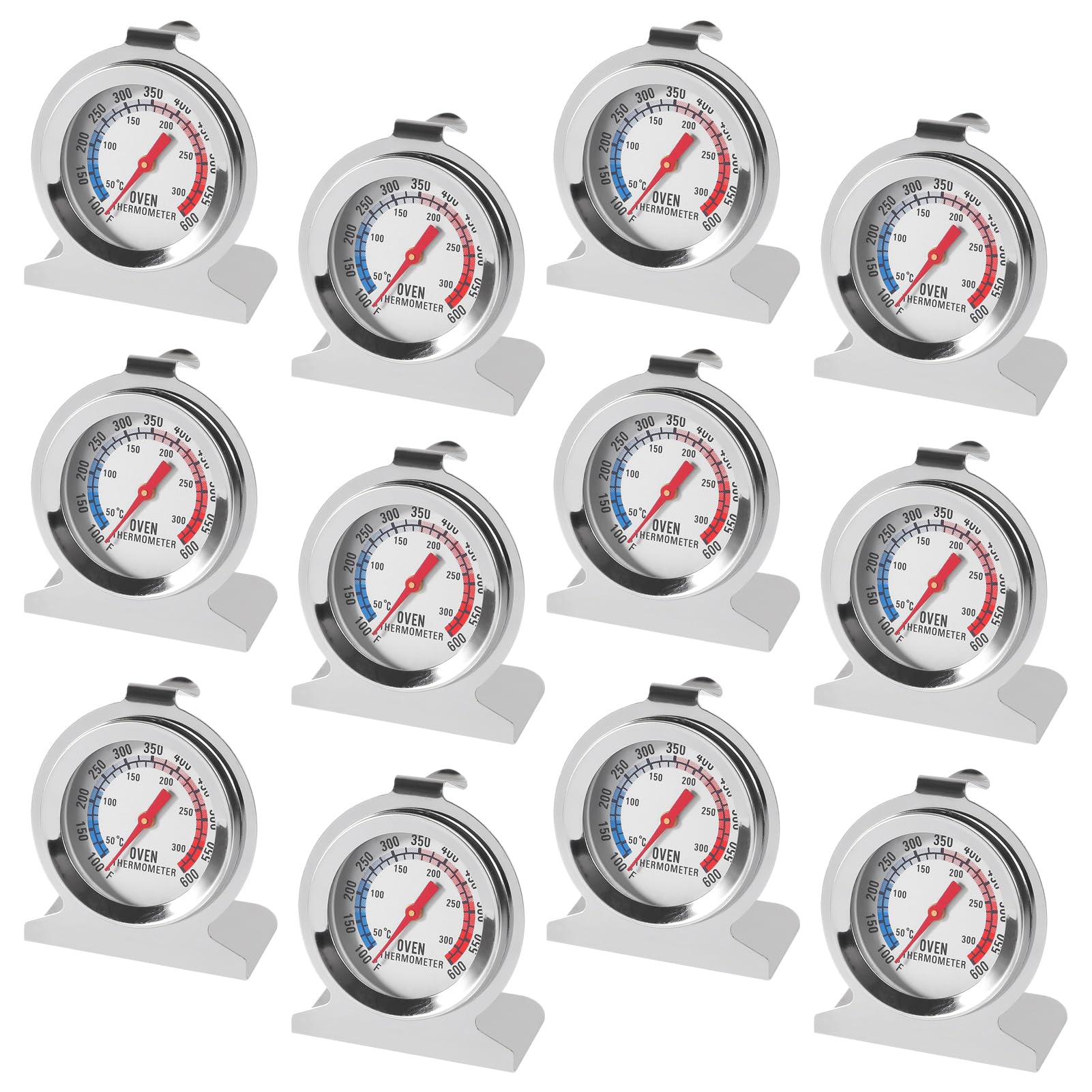 12Pcs Stainless Steel Oven Thermometer 100-600°F/50-300°C - High Accuracy Cooking Thermometer for Baking, Grilling, Frying & BBQ - Perfect for Kitchen, Oven, Grill & Outdoor Cooking