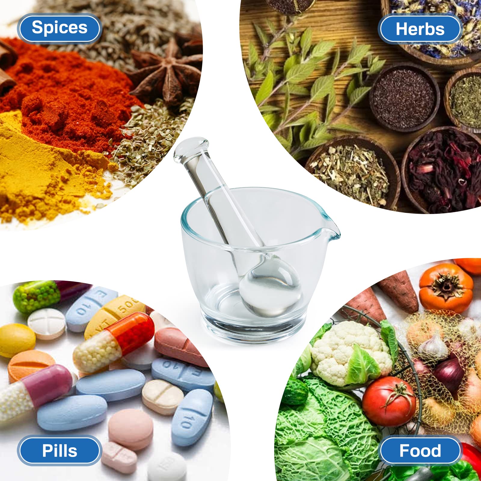 16oz Glass Mortar and Pestle Set - Premium Herb Grinder, Spice Crusher & Mixing Bowl for Pharmacy, Science Lab, Kitchen & Home Cooking - Perfect for Grinding Herbs, Pills, Spices & Making Pastes