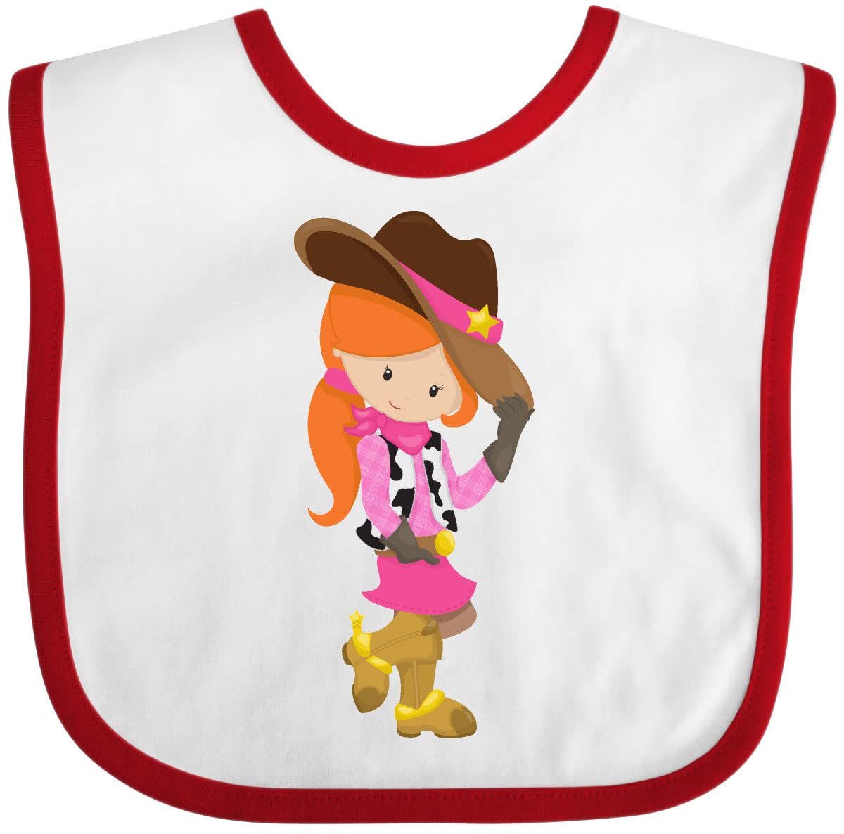 Inktastic Cowgirl Sheriff Western Country Orange Hair Baby Bib - Cute & Durable Drool Bib for Infants - Perfect for Feeding, Playtime & Western-Themed Photoshoots