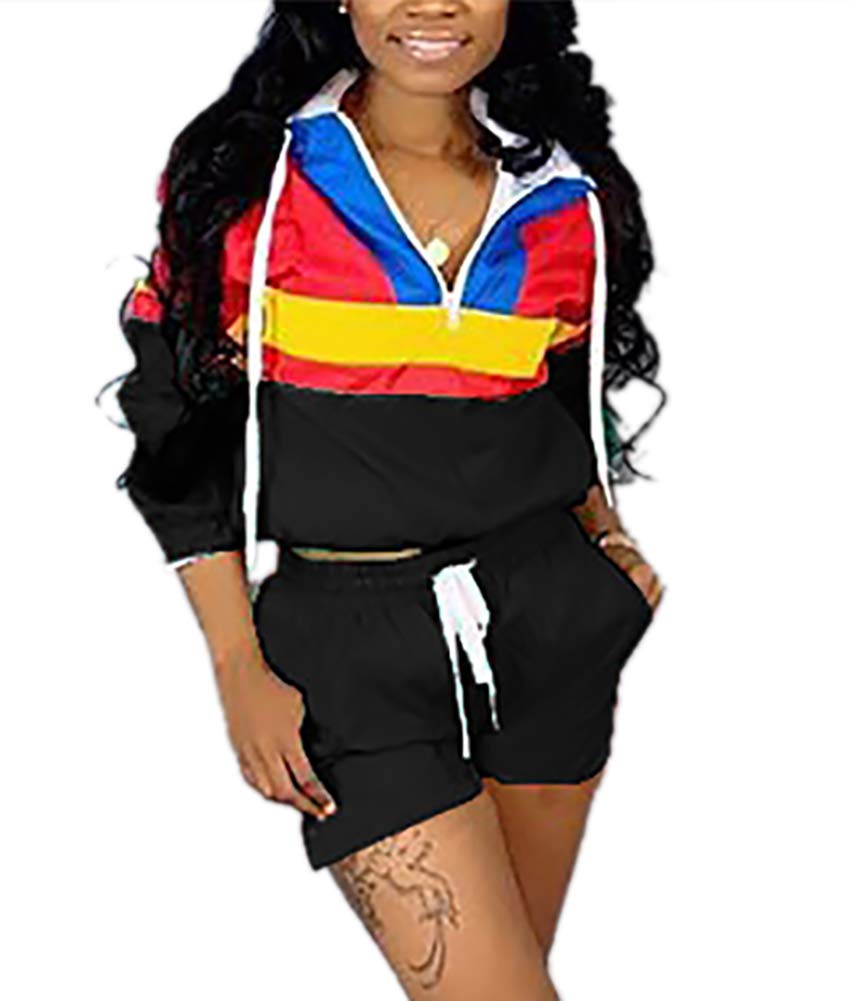 VOIKERDR Women's 2-Piece Tracksuit Set - Lightweight Windbreaker Pullover Jacket & Crop Top with Pants | Gym Workout, Running, Yoga, Casual Streetwear Outfit