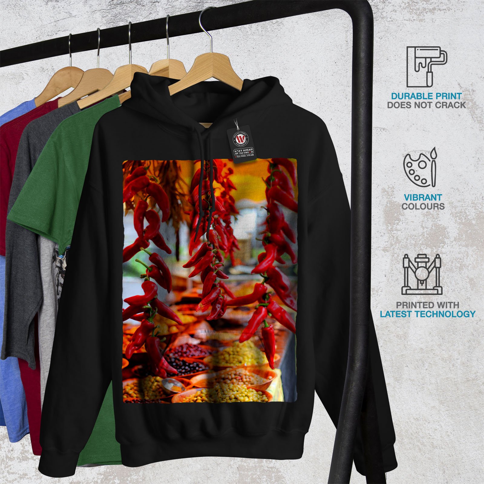 Men's Red Hot Spicy Pepper Hoodie - Chili Print Pullover Sweatshirt with Hood | Casual Streetwear for Winter, Gym & Outdoor Activities