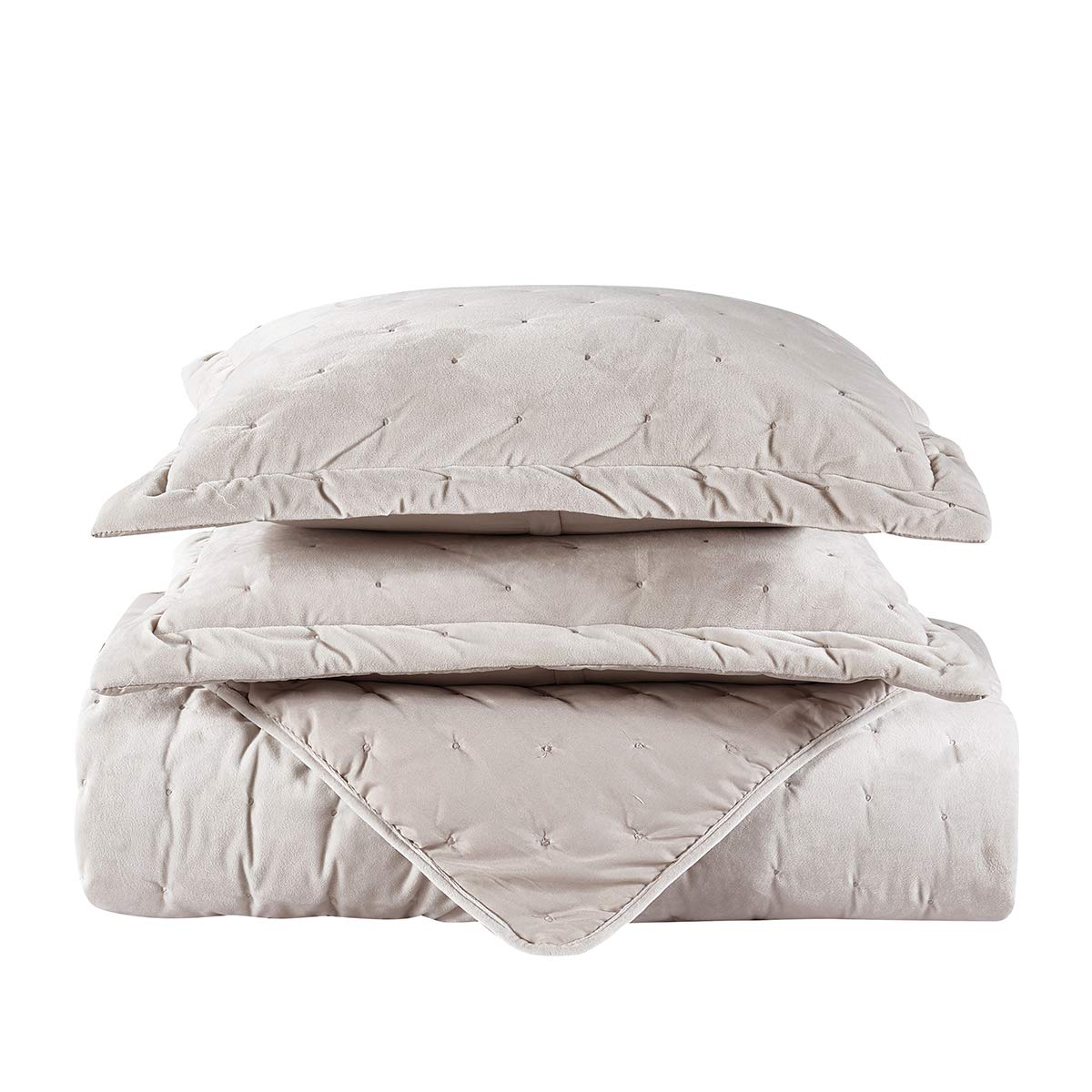 Royal Hotel Luxury 100% Velvet Queen Size Quilt Set - Fluffy Velvet Beige Bedspread 92x96 Inches, 3pc Oversized Coverlet for Bedroom Decor | Perfect for Master Bedroom, Guest Room & Cozy Winter Nights