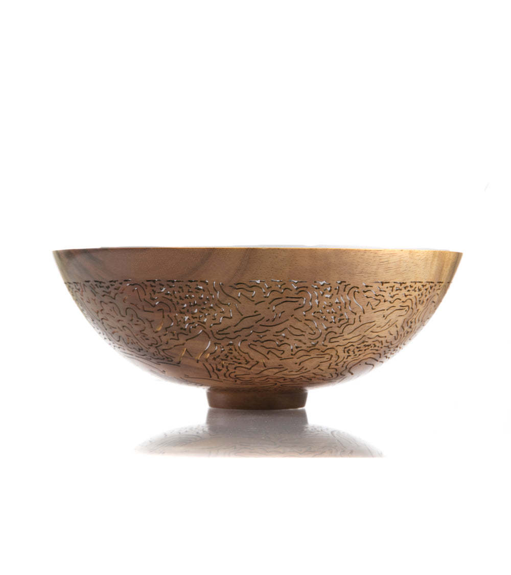 Handcrafted Pierced Koa Wood Bowl with Whale Design - Hawaiian Artisan Home Decor by Patrick & Peggy Bookey - Perfect for Wall Display, Table Centerpiece, or Gift Giving