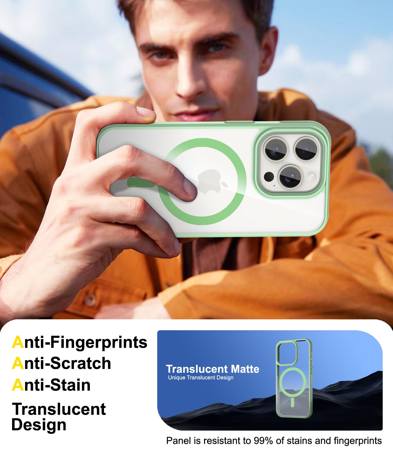 SUCGLES MagSafe Case for iPhone 15 Pro Max - Military Grade Shockproof Protection, Ultra Slim & Yellowing Resistant with Strongest Magnets | Matte Mint Green | Perfect for Outdoor Adventures & Daily Use
