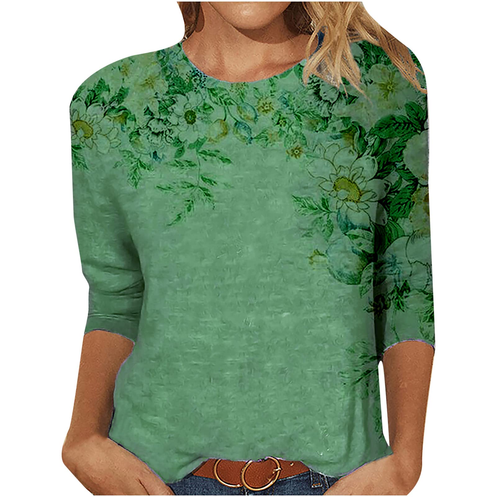 Women's Summer 3/4 Sleeve Tunic Tops - Plus Size Casual Loose O-Neck Printed Tee Shirts & Blouses for Outdoor Activities, Travel, and Daily Wear