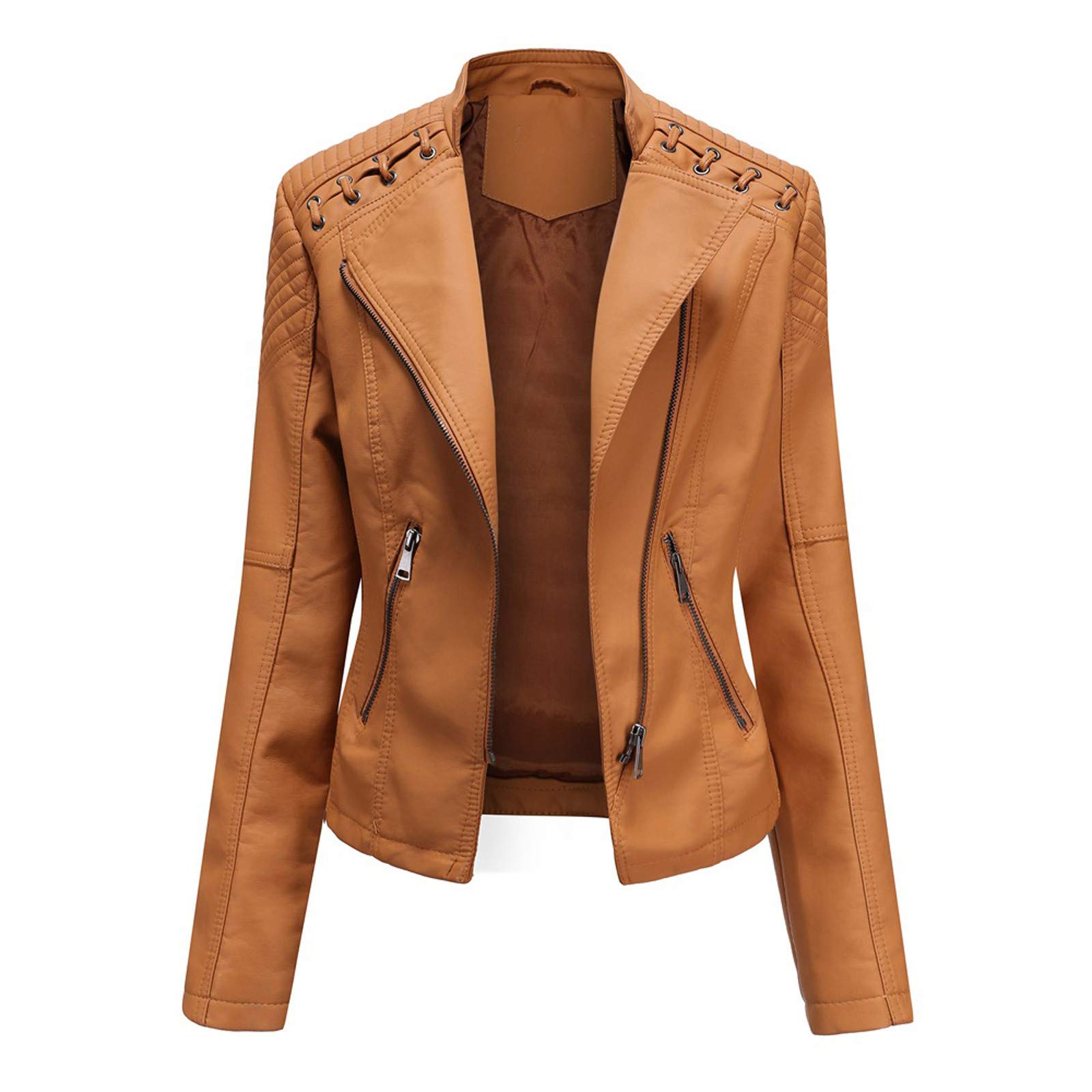 FEDULKSTORE Women's Cropped Biker Jacket - Punk Style Motorcycle Coat with Lapel & Zip Closure - Perfect for Riding, Casual Outfits & Night Out