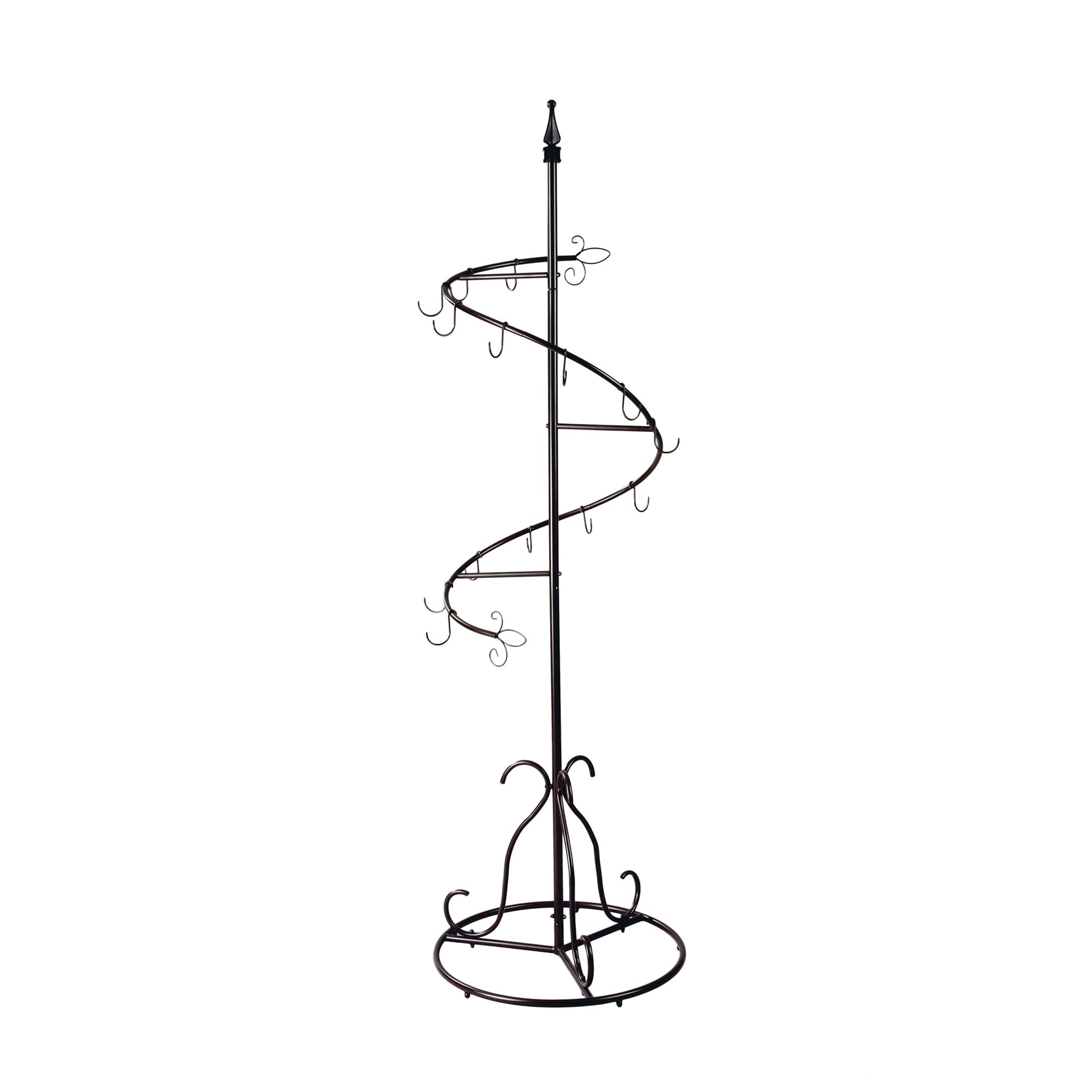 TRIPAR 74-Inch Brown Metal Jewelry Organizer Stand with 15 Hooks - Spiral Purse Tree, Coat & Handbag Hanger for Bedroom, Closet & Boutique Display