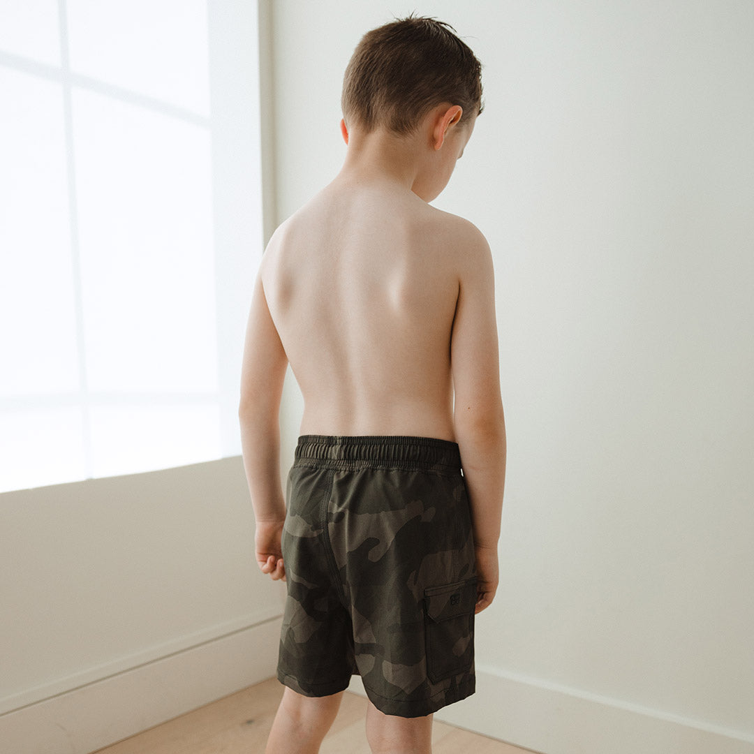 Camo Jr. Swim Trunks for Boys - Quick Dry Kids Swim Shorts with UPF 50+ Sun Protection - Perfect for Pool, Beach, and Summer Water Activities