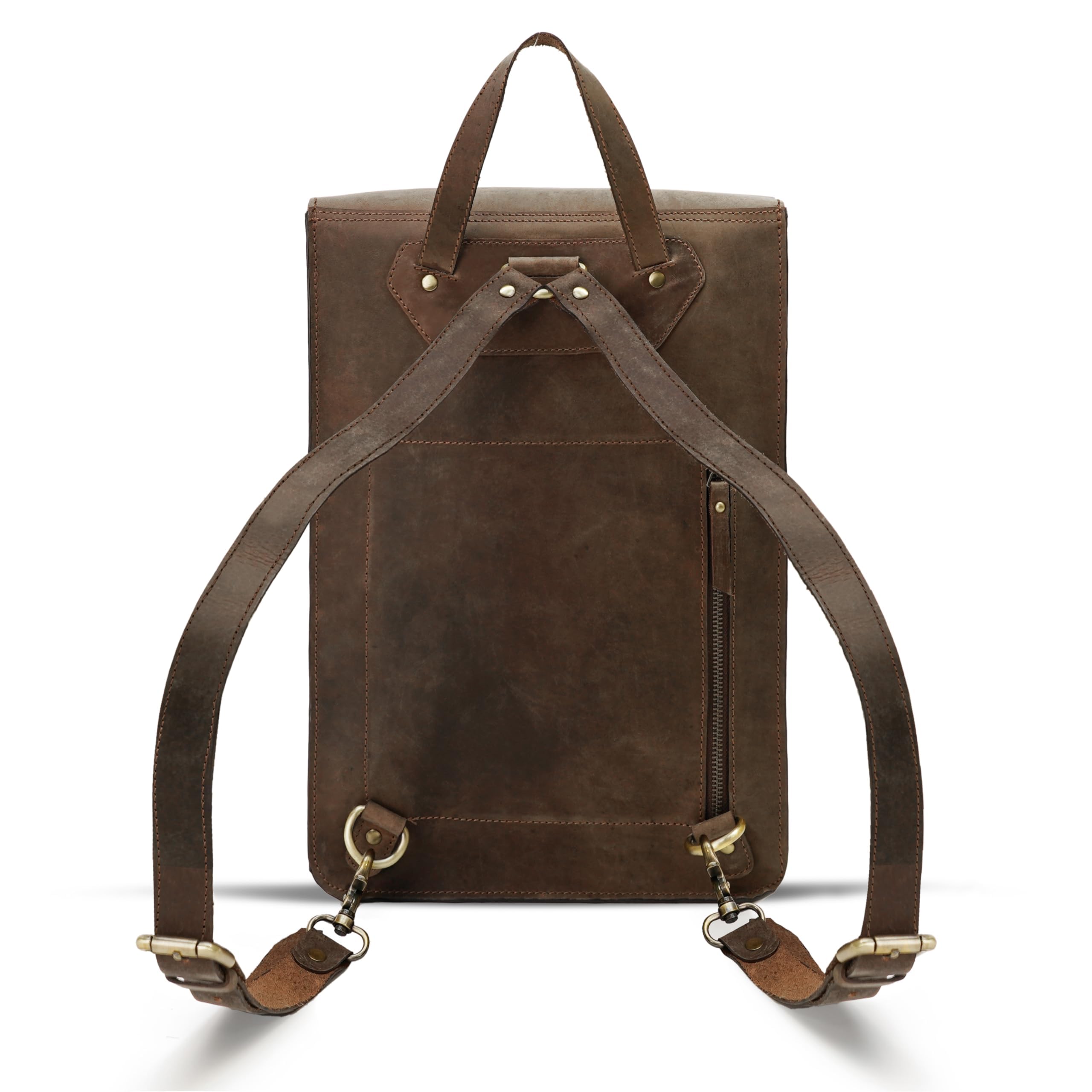 LUXEORIA Genuine Leather Backpack for Men & Women - Handmade Minimalist Retro Laptop Bag 15.6 Inch, Durable Hiking Daypack for Travel, Work & School - Hunter Brown