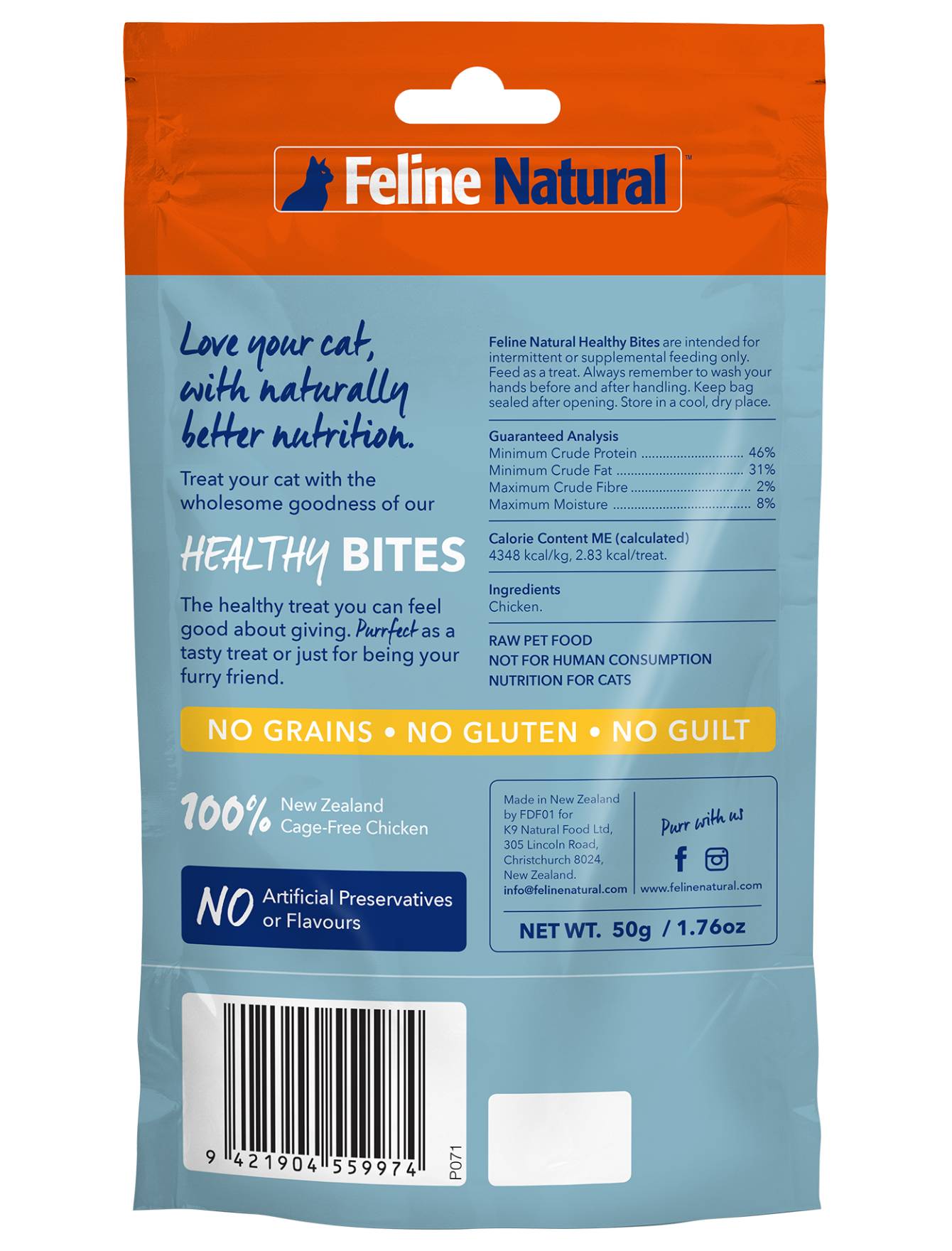 Premium Feline Natural Healthy Bites Chicken Cat Treats 50g - Grain-Free, High-Protein Snacks for Indoor & Outdoor Cats - Perfect for Training, Rewards & Bonding Moments