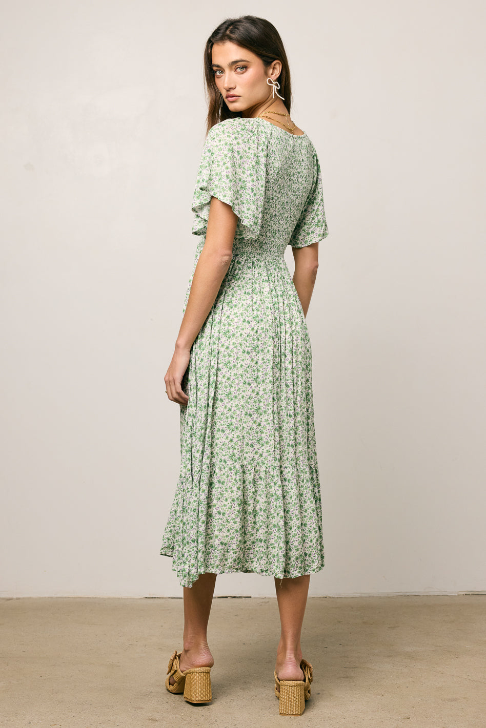 Lily Floral Smocked Midi Dress for Women - Summer Boho Flowy Dress with Puff Sleeves - Perfect for Beach Vacations, Garden Parties & Date Nights