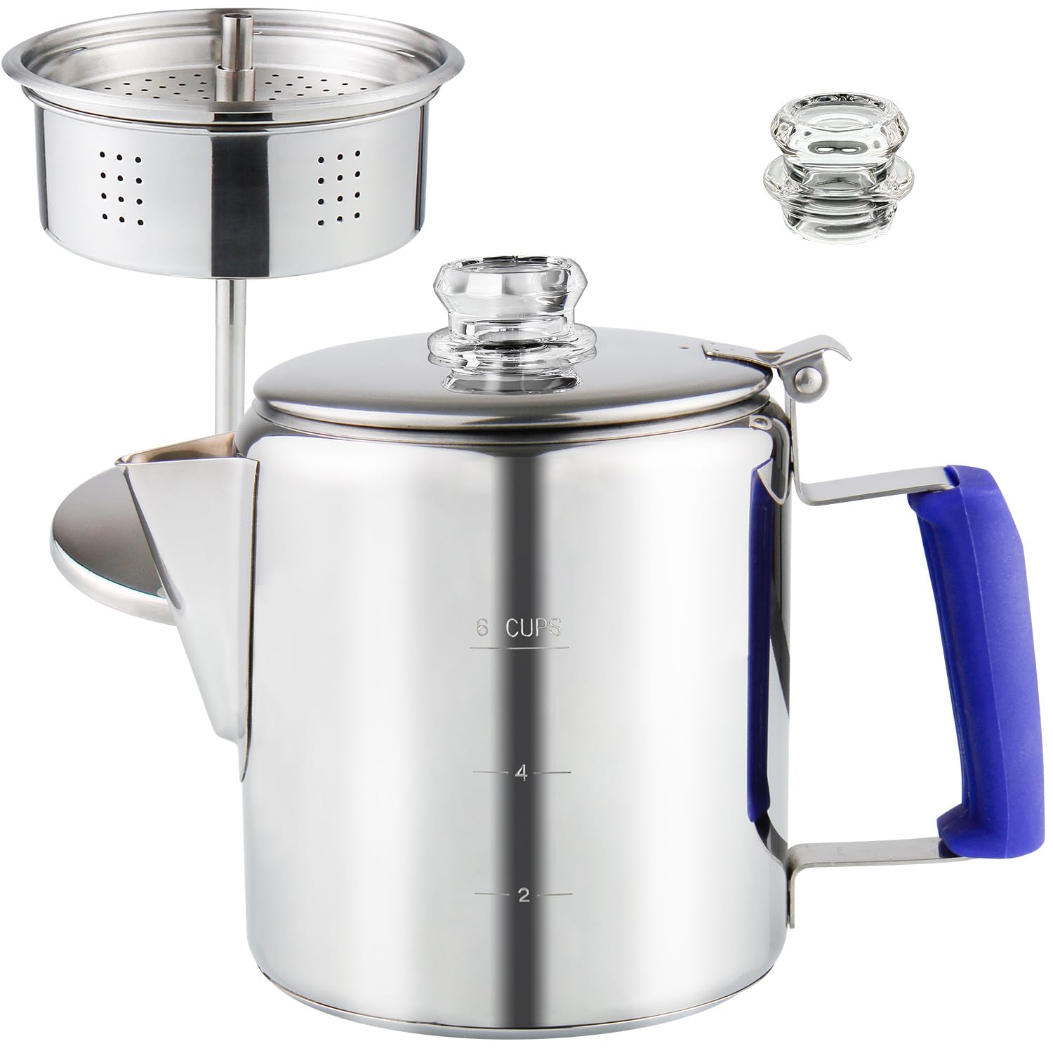 Premium Stainless Steel Percolator Coffee Pot - 6 Cup Stovetop Coffee Maker with Borosilicate Glass Knob & Heat-Resistant Handle for Camping, Home & Office Use - Compatible with Gas Stove, Campfire & Induction Cooktop - Durable & Versatile Coffee Brewing Solution