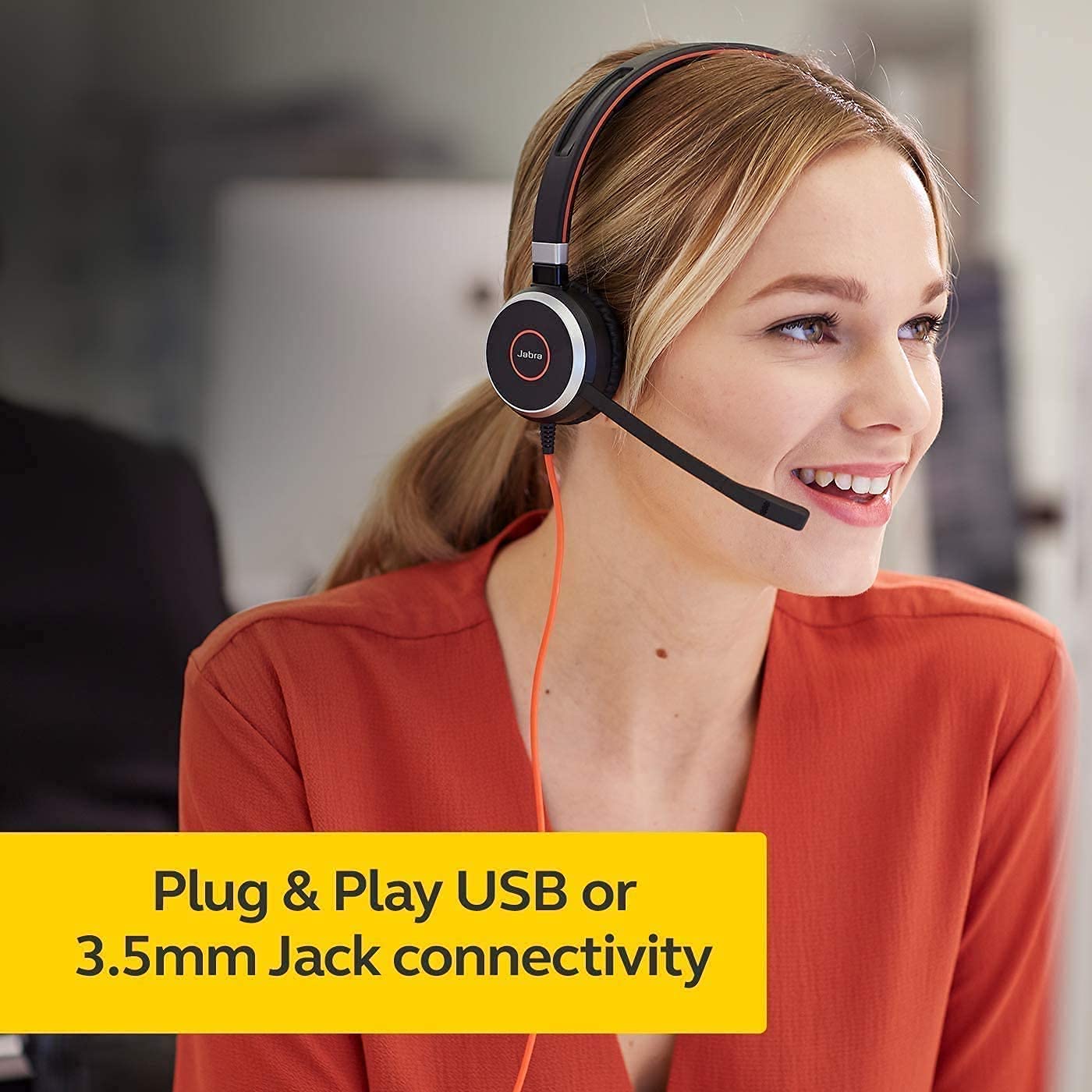 Jabra Evolve 40 MS Professional Wired Mono Headset with Noise-Canceling Mic - Crystal Clear Calls & Music, 3.5mm/USB Connectivity for Office, Home Office & Remote Work (New/Renewed)