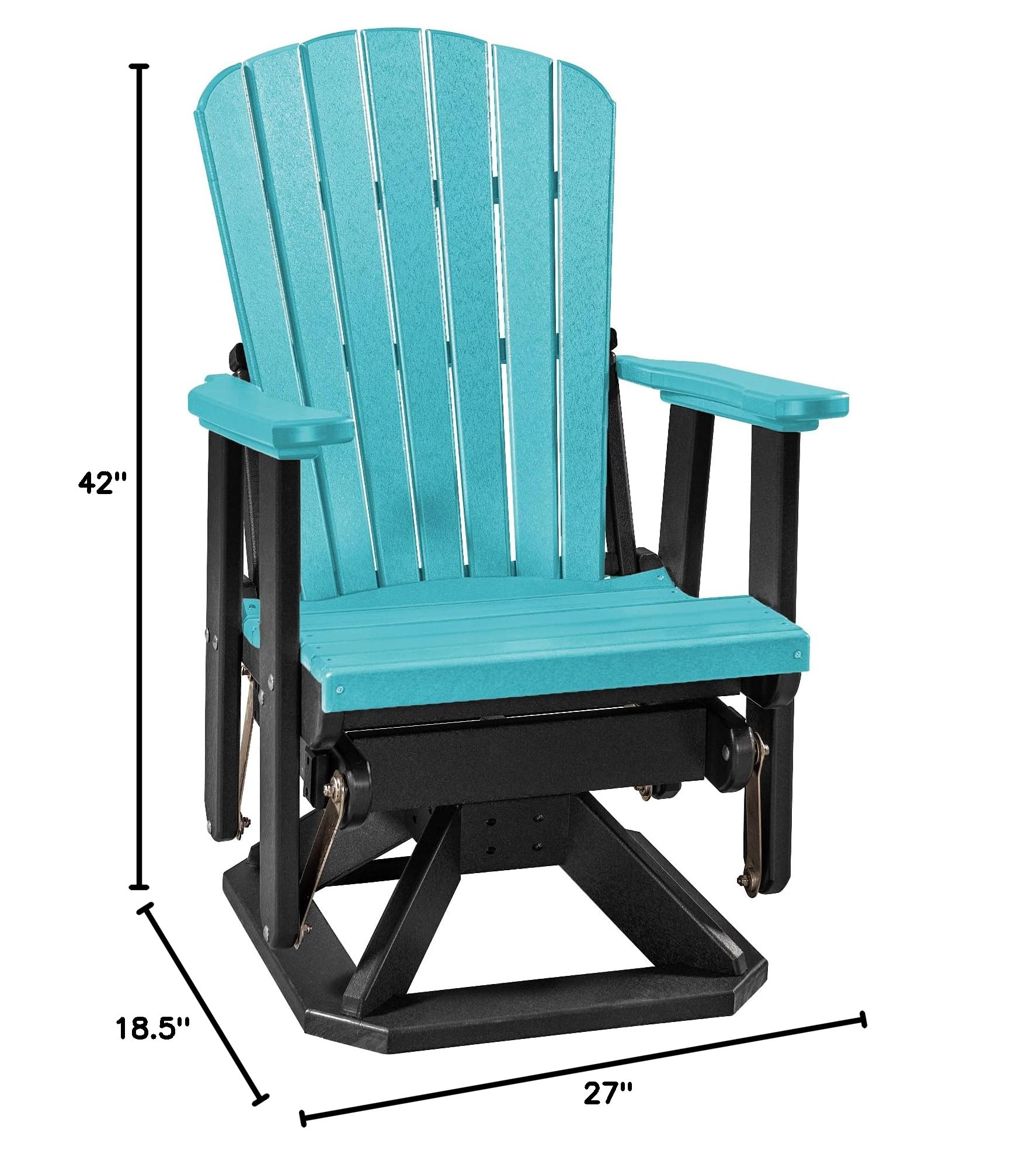 Premium Poly Adirondack Swivel Glider Chair with Slat Fan Back - Outdoor Patio Furniture in Black & Aruba Blue - Perfect for Poolside, Garden, and Deck Relaxation