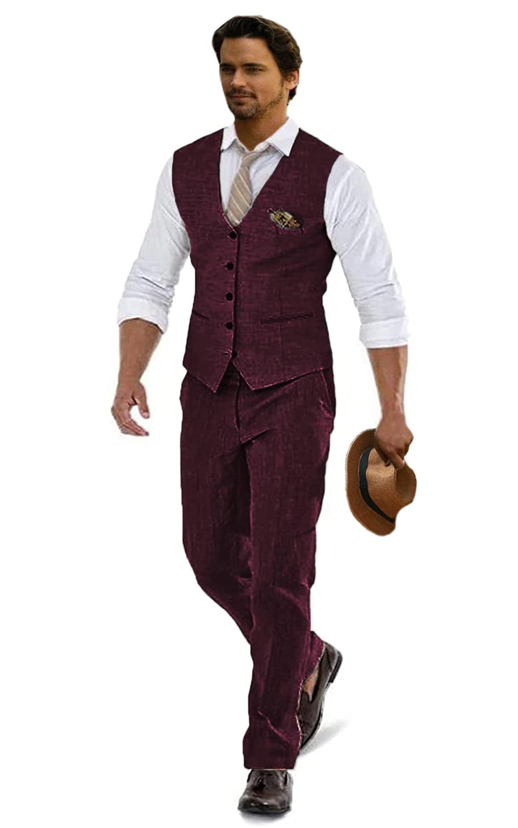 Premium Men's Linen Suit Set - Breathable 2-Piece Wedding & Casual Suit for Groomsmen, Summer Beach Weddings & Prom - Lightweight Vest & Pants Outfit for Formal Events & Outdoor Occasions