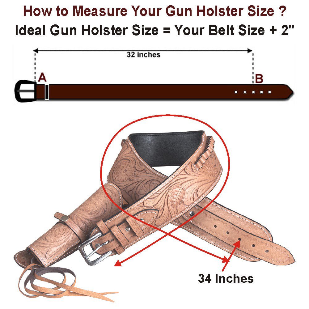 Hilason Western Right Hand Gun Holster Rig for 44/45 Cal - Genuine Leather Cowboy Revolver Holster - Perfect for Cowboy Action Shooting, Reenactments & Western Style Outfits