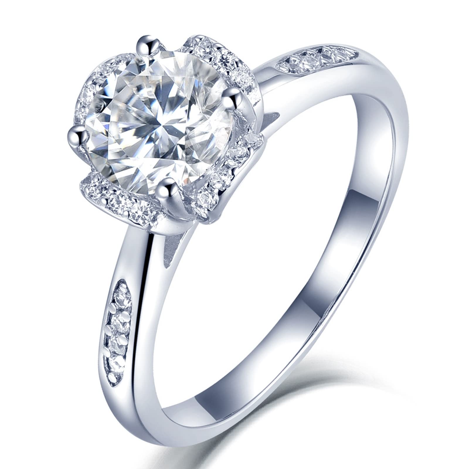 Skcess Women's Wedding Ring Sterling Silver - White Gold Flower Zirconia Wedding Band for Women | Elegant Bridal Jewelry for Engagement, Anniversary & Special Occasions