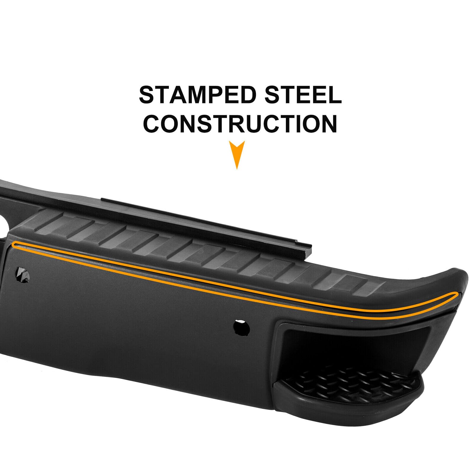 2014-2018 Chevy Silverado GMC Sierra 1500 Black Rear Bumper Replacement with Sensor Holes | Durable Truck Bumper for Off-Road & Towing Protection